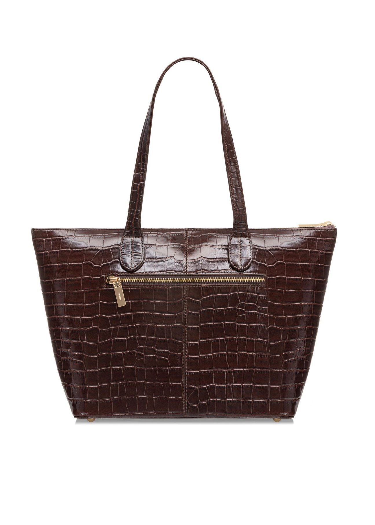 Damska brązowa torebka shopper skórzana TORES-0939E-89(Z25) - widok produktu z tyłu na białym tle. 