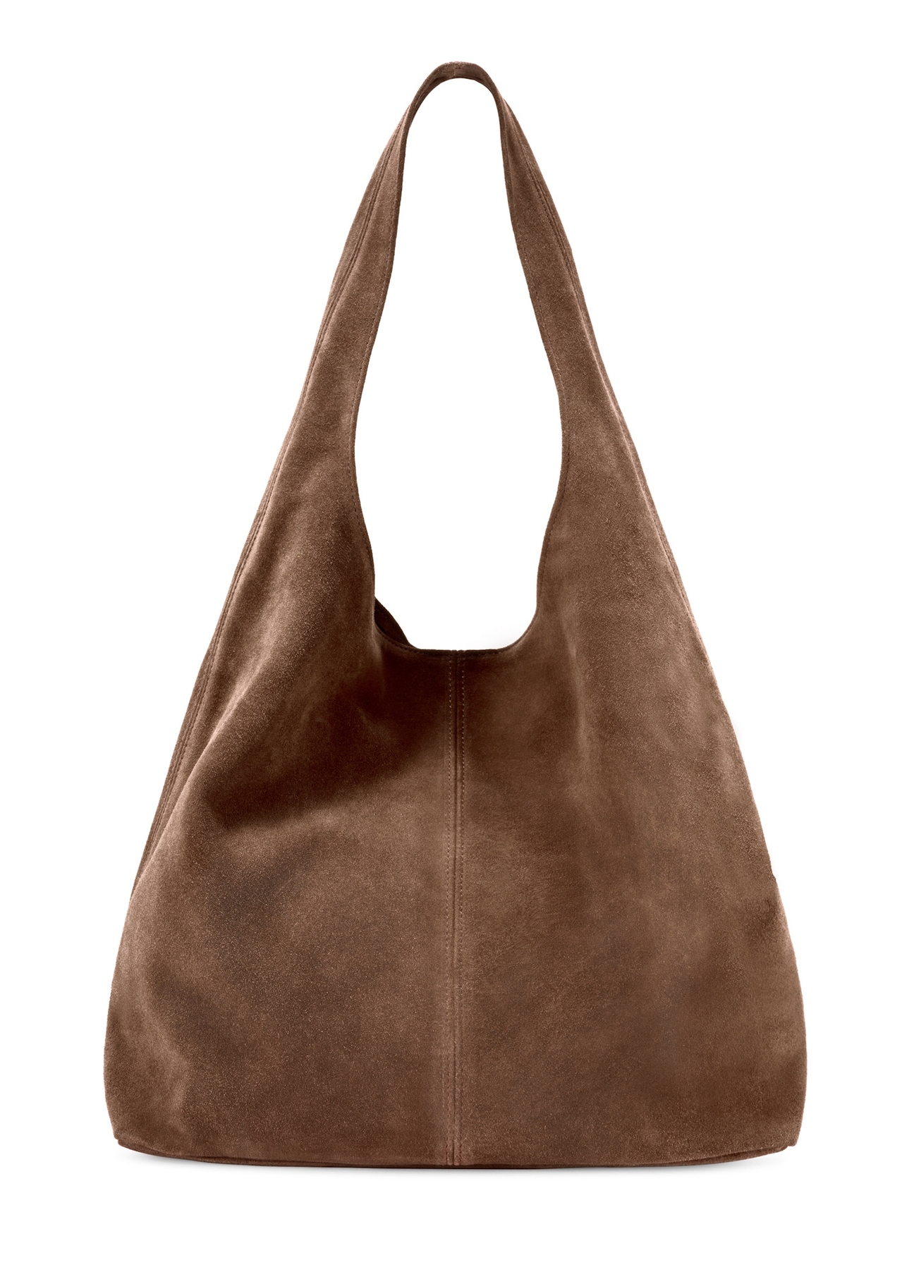 Brązowa zamszowa shopperka damska TORES-1177-1I(W26), widok produktu z tyłu na białym tle.