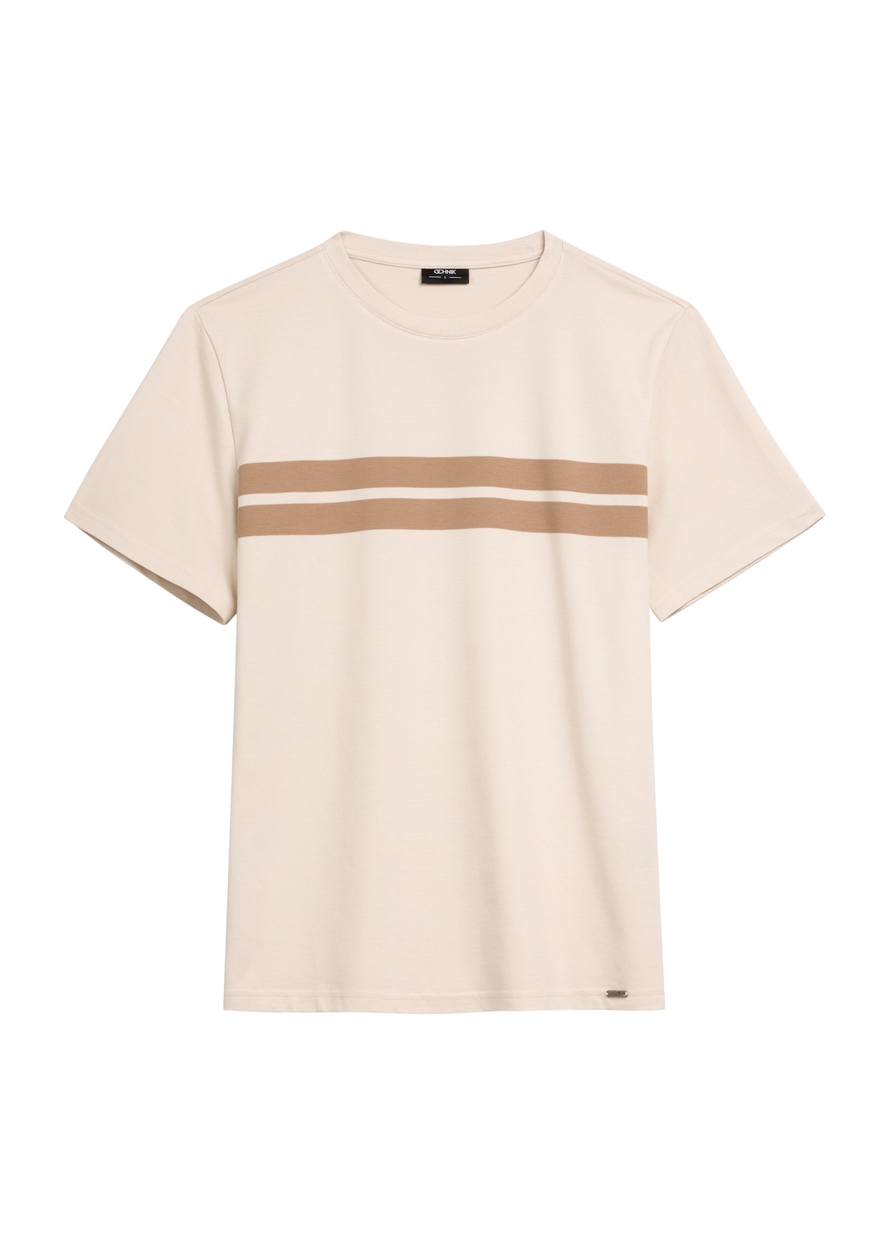 Beżowy bawełniany t-shirt męski TSHMT-0129-80(Z25), widok produktu od przodu na białym tle.