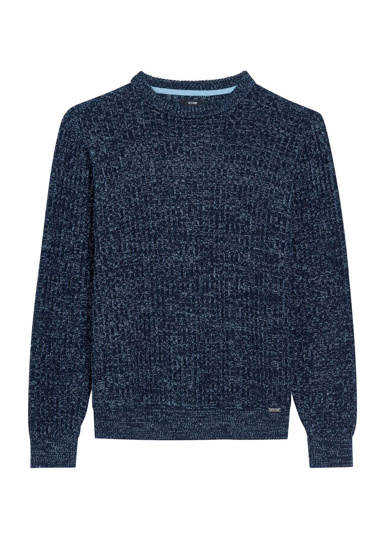 Granatowy sweter męski SWEMT-0183-68(Z25), widok produktu z przodu na białym tle.