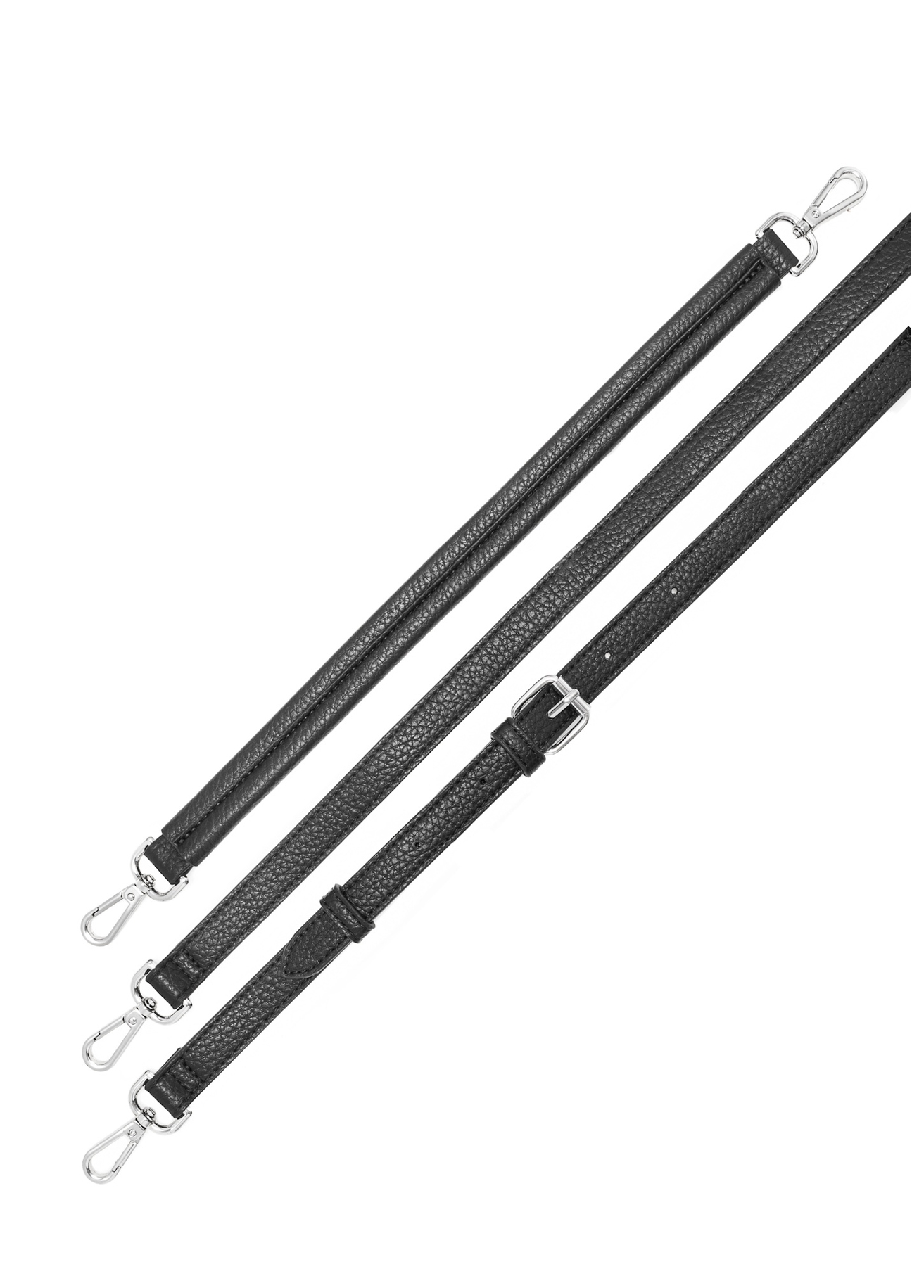 Czarna torebka z portmonetką TOREC-0886A-99(Z25), widok pasków produktu na białym tle.