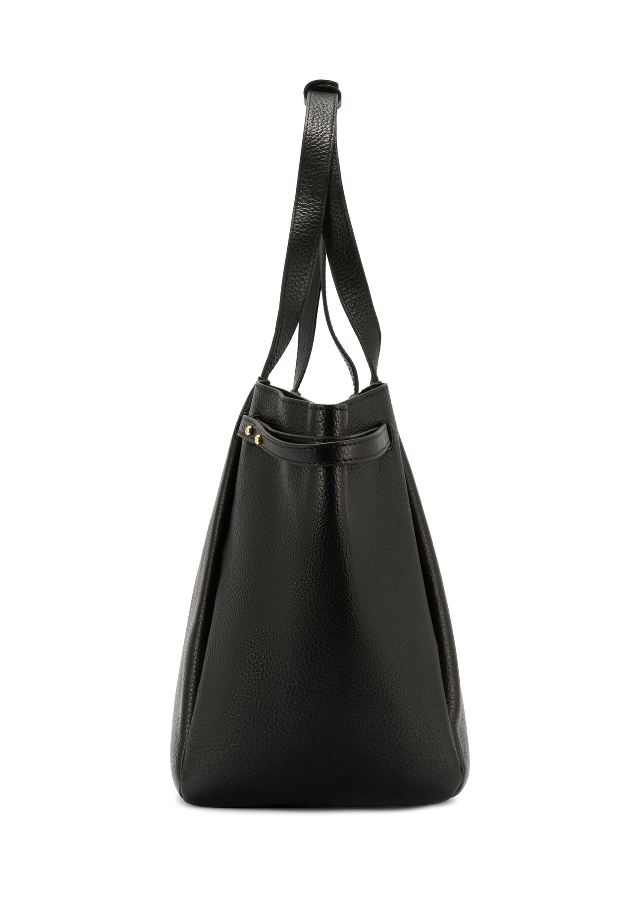 Skórzana torebka shopper w kolorze czarnym TORES-1207-9I(W26) - widok produktu z boku, na białym tle. 