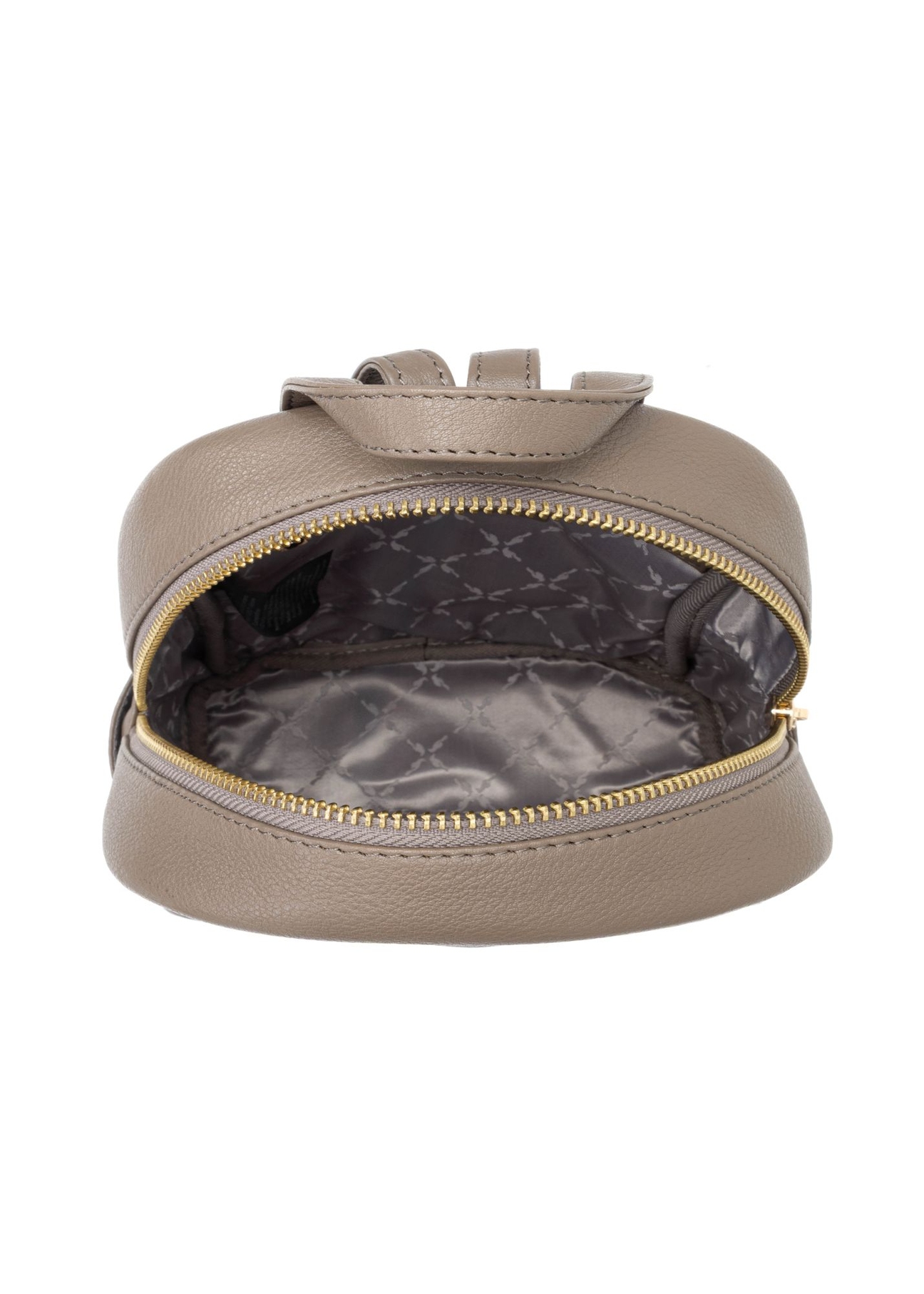 Ciemnobeżowy skórzany plecak damski TORES-1089A-1K(W26) - widok produktu z góry, na białym tle. 