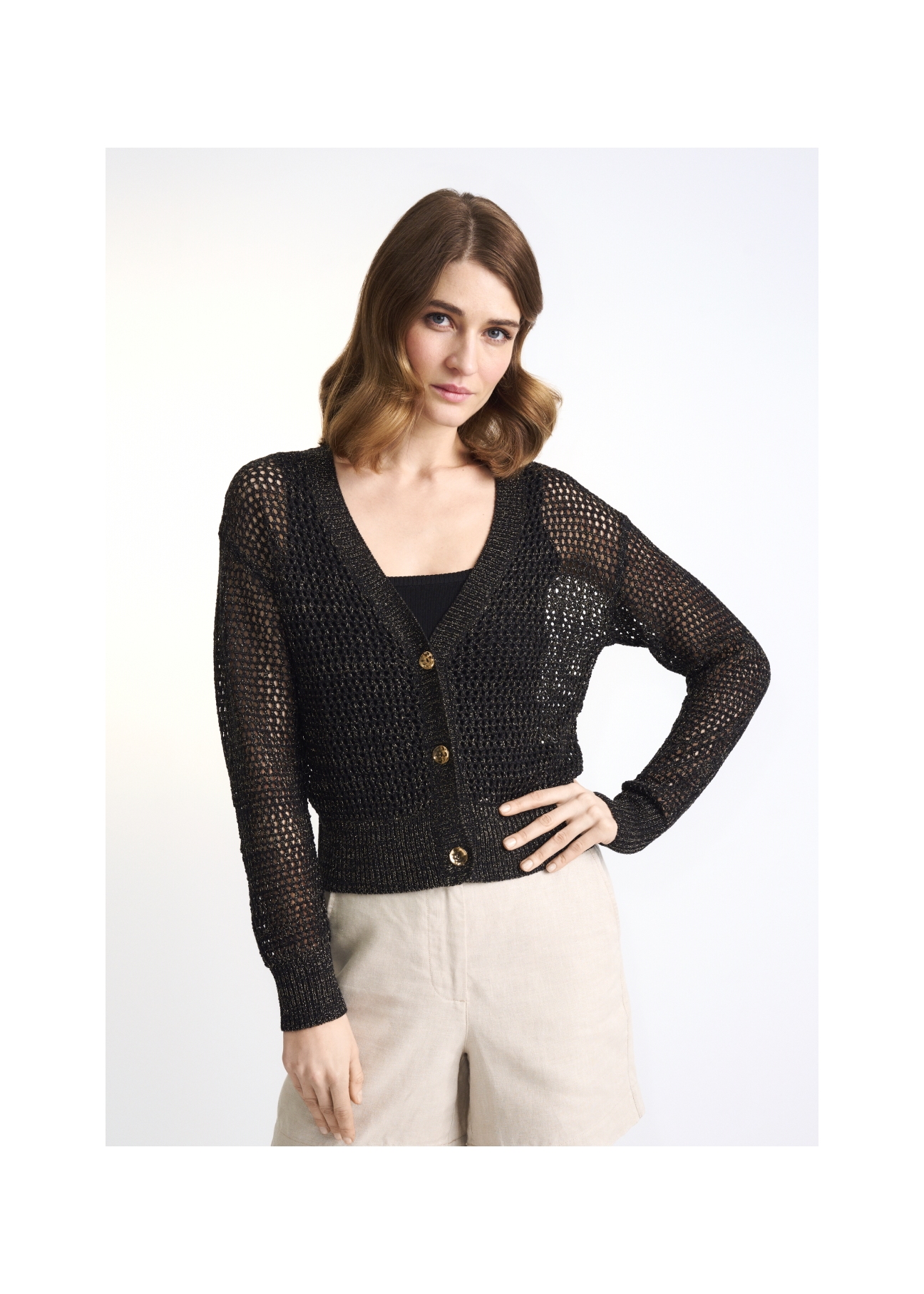 Sweter zapinany ażurowy damski SWEDT-0158-99(W22)-01