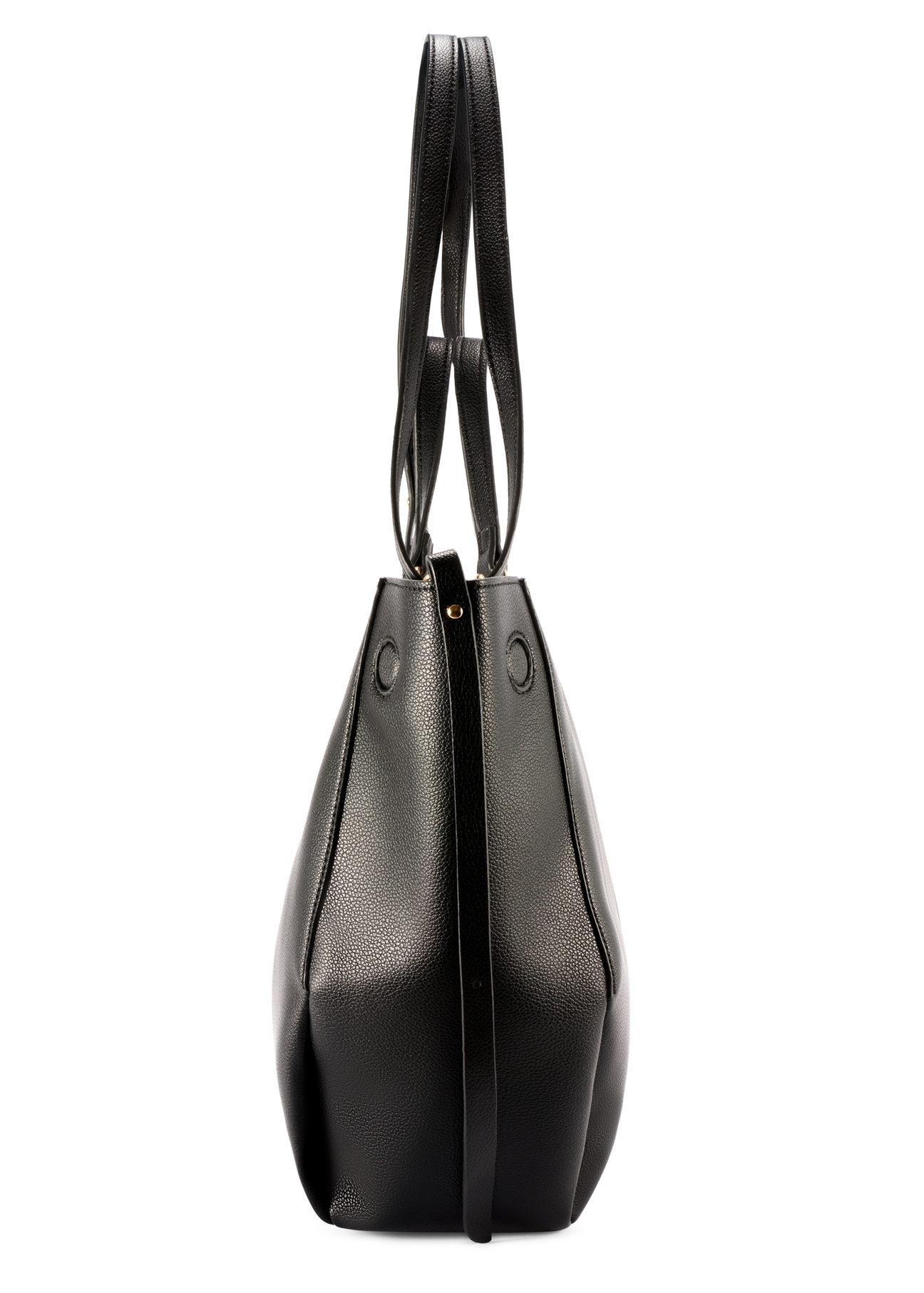 Duża czarna torebka shopper TOREC-1201-99(W26), widok produktu z boku na białym tle.