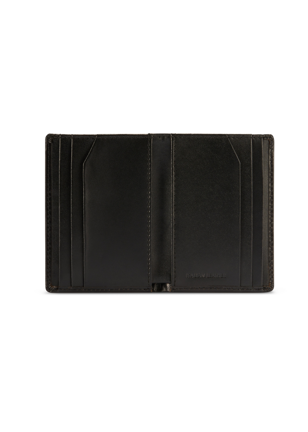 Czarny mały skórzany portfel męski PORMS-0664-99(Z25), widok produktu od środka na białym tle.