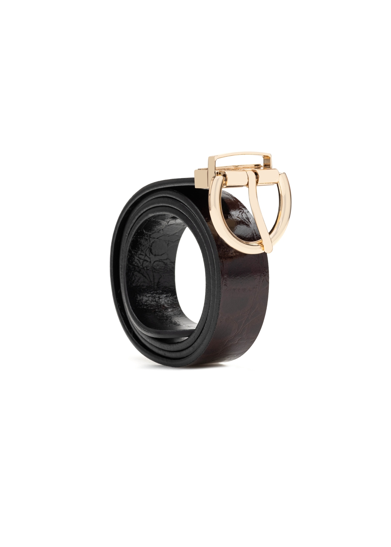 Dwustronny skórzany pasek damski croco PASDS-0332-49(Z25), widok produktu skosem na białym tle.