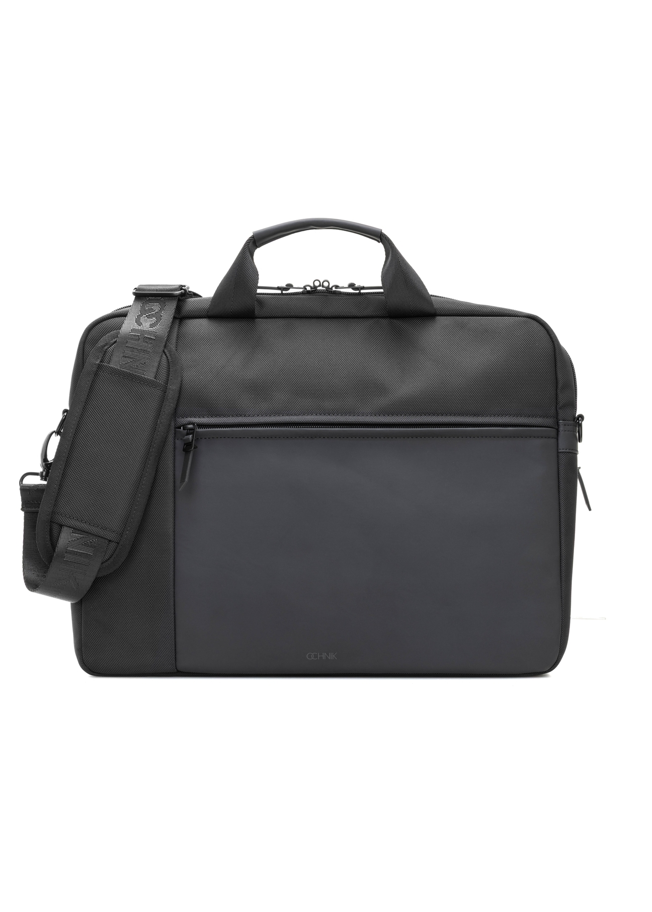 Czarna torba na laptopa TORMN-0401-99(W26) - widok produktu z przodu, na białym tle. 