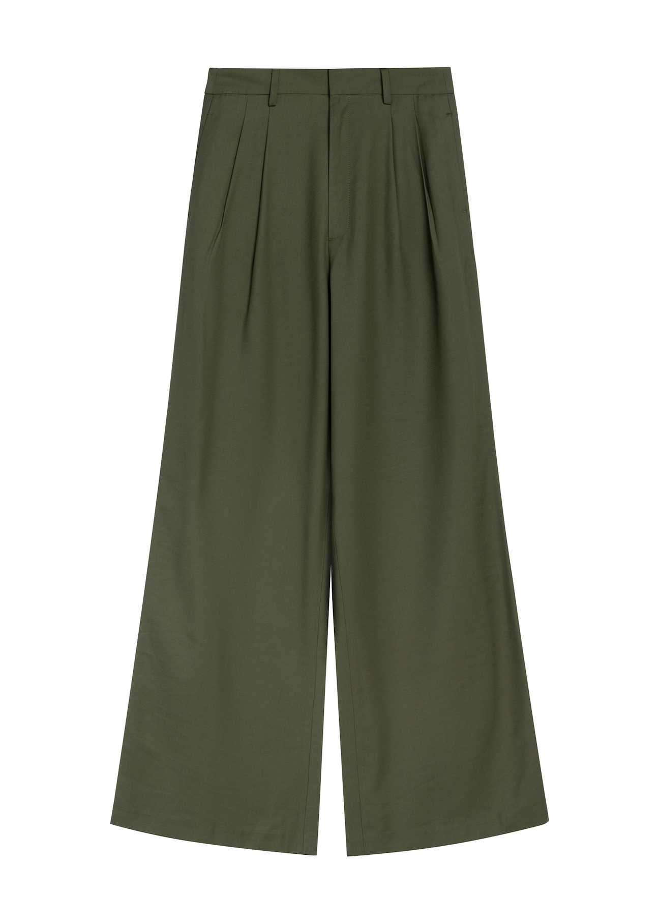 Spodnie damskie w kolorze khaki SPODT-0112-55(Z25), widok produktu z przodu na białym tle.