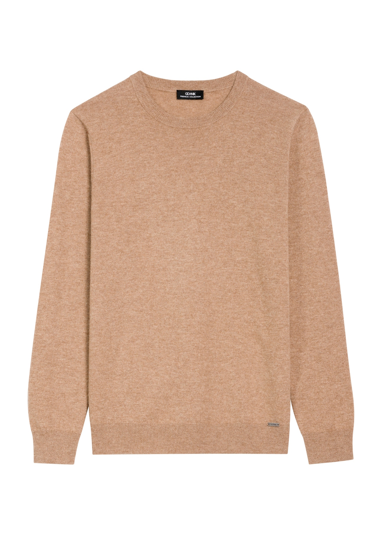 Camelowy sweter męski SWEMT-0186-24(Z25), widok produktu z przodu na białym tle.