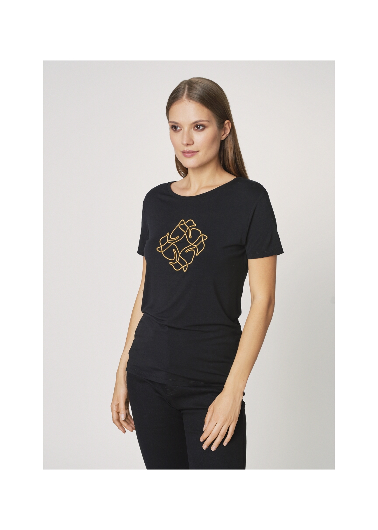 Czarny T-shirt damski z wilgą TSHDT-0078-99(Z21)-04