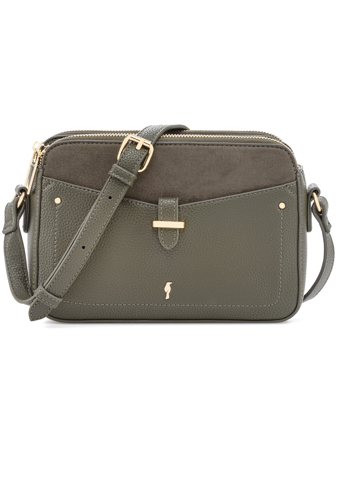 Mała torebka damska khaki TOREC-0830B-55(Z25), widok produktu z przodu na białym tle.
