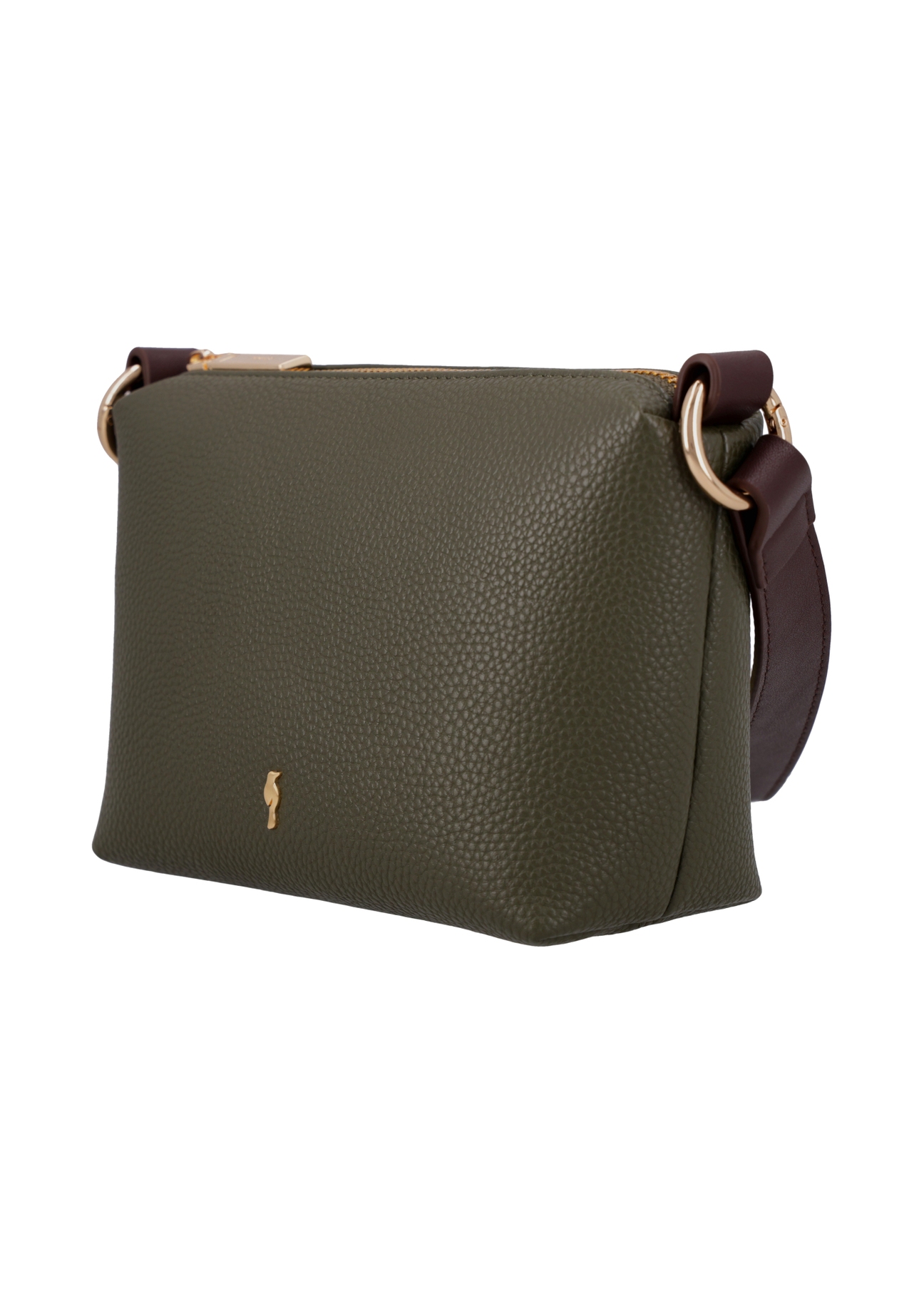 Mała torebka damska w kolorze khaki TOREC-0882-8D(W27), widok produktu skosem na białym tle.