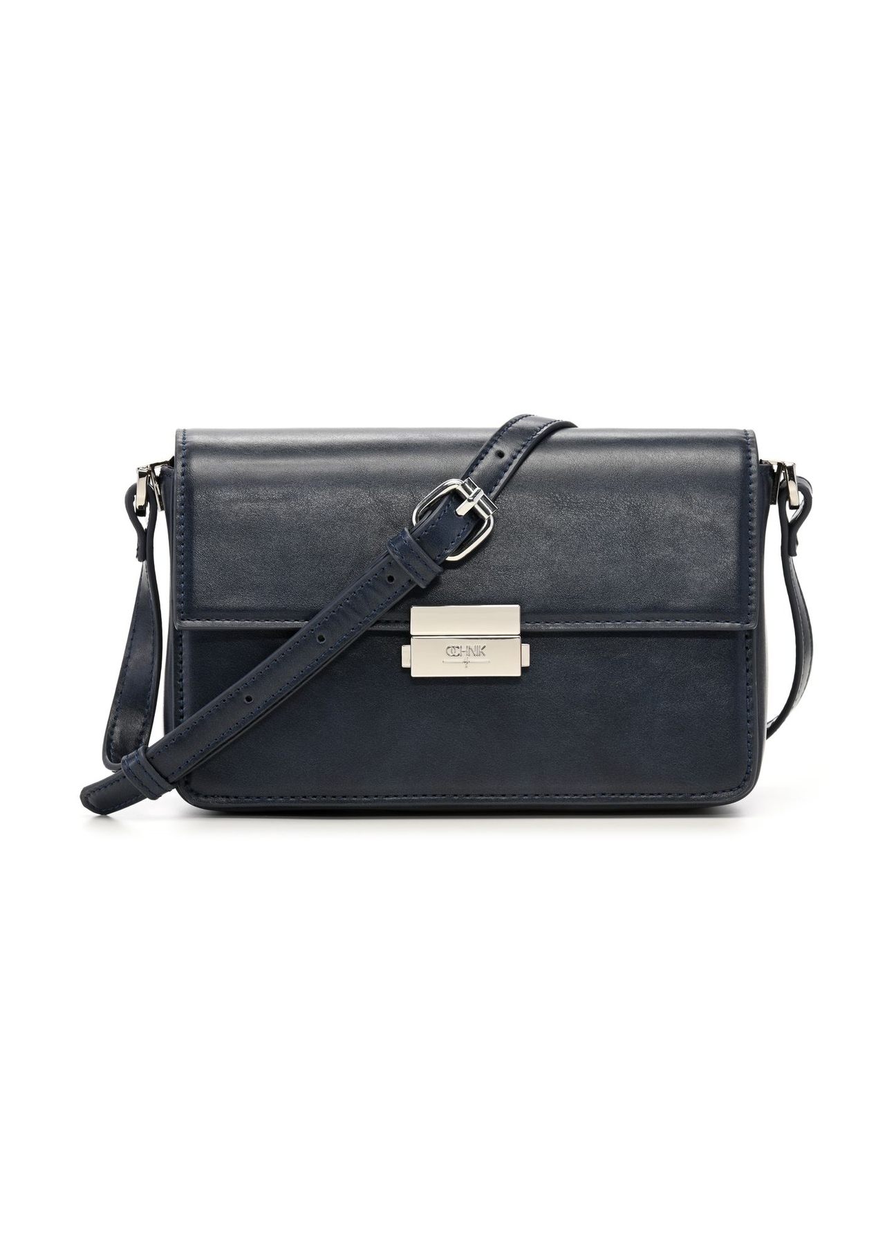 Elegancka granatowa torebka damska TOREC-1251-7E(Z26) - widok produktu z przodu, na białym tle.