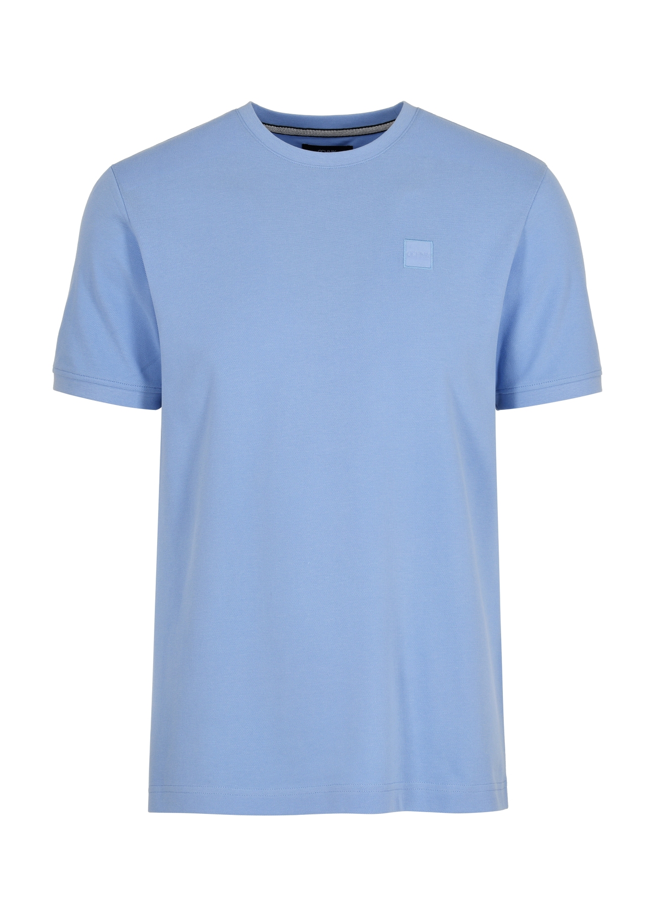 Błękitny T-shirt męski basic z logo TSHMT-0100-61(W24)-03