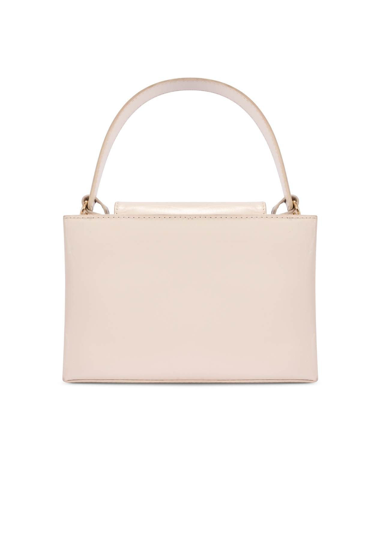 Skórzana kremowa torebka kuferek TORES-1270-0B(W26) - widok produktu z tyłu, na białym tle. 