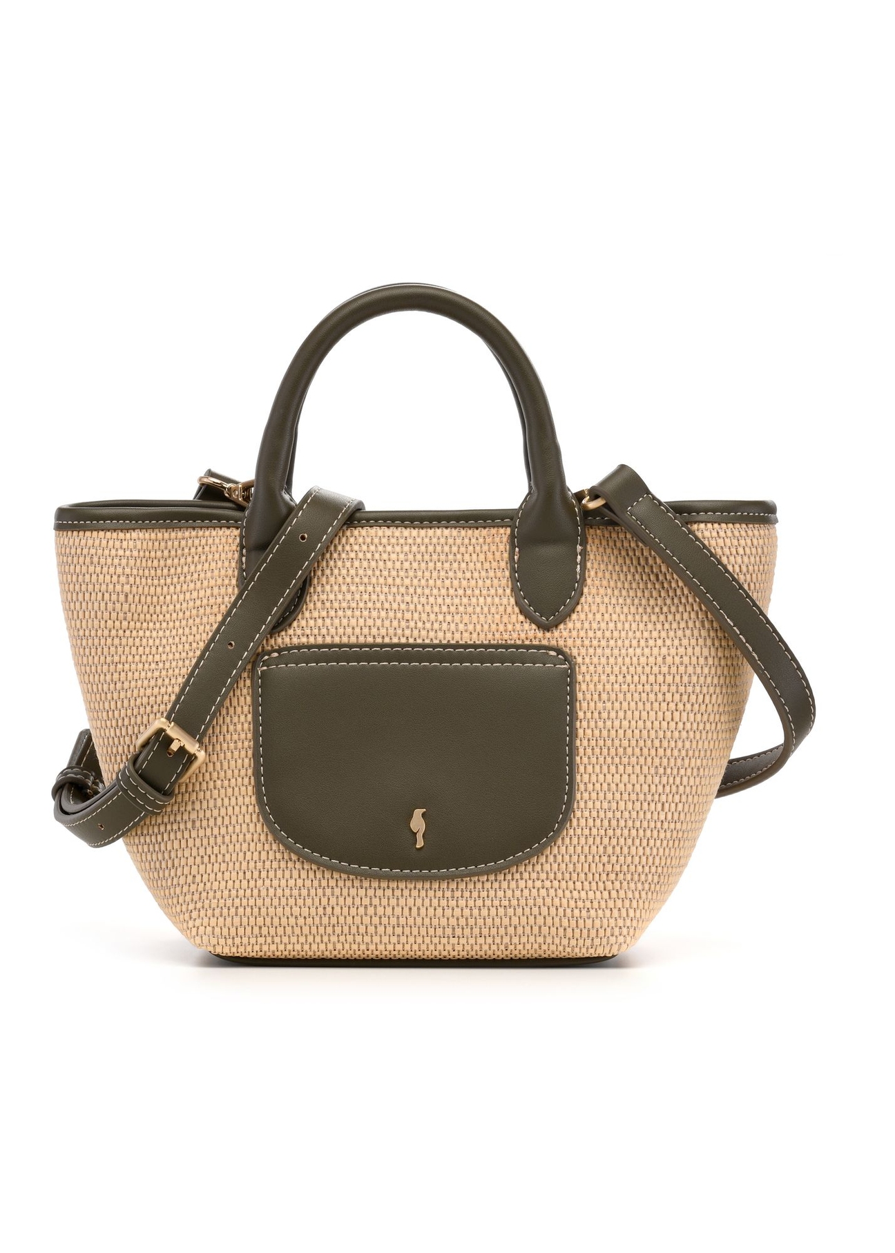 Pleciona mała torebka damska TOREC-1230-1E(W26) - widok produktu z przodu, na białym tle.