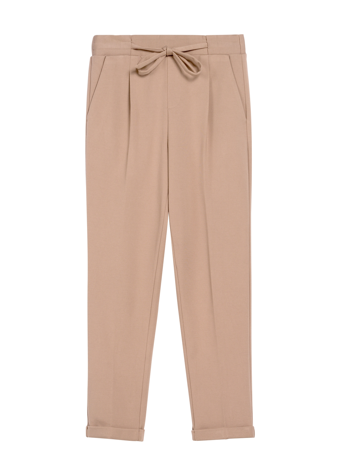 Camelowe spodnie damskie w kant SPODT-0098-24(Z24)