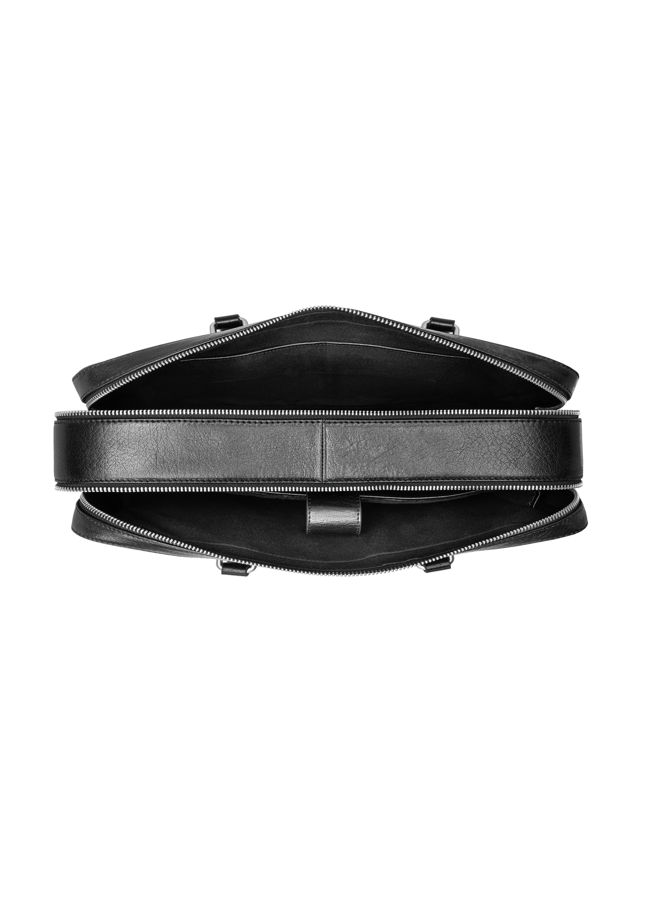 Czarna skórzana teczka męska TORMS-0507-99(W26) - widok produktu z góry, na białym tle. 