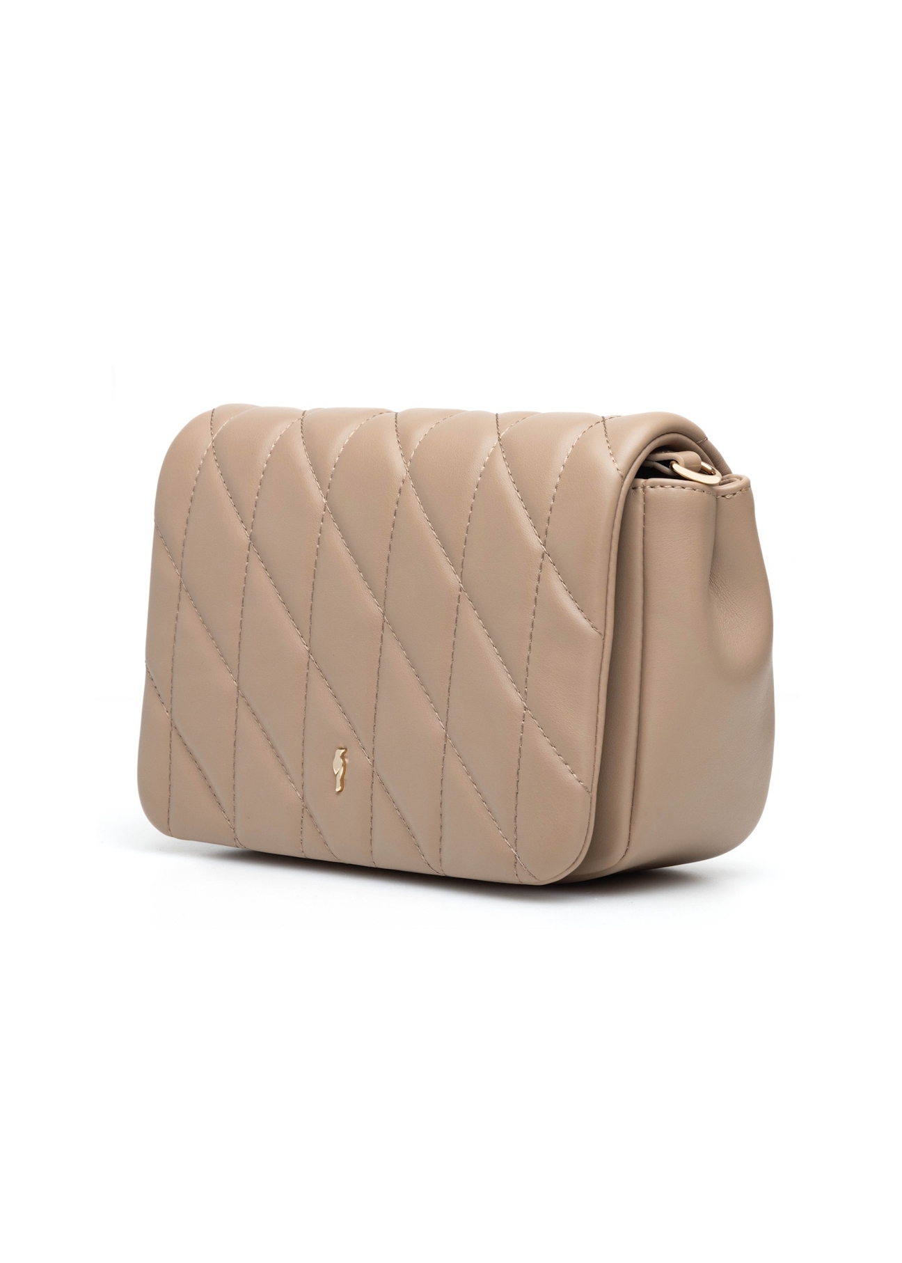 Beżowa torebka damska z przeszyciami TOREC-1151-1D(W26), widok produktu skosem na białym tle.