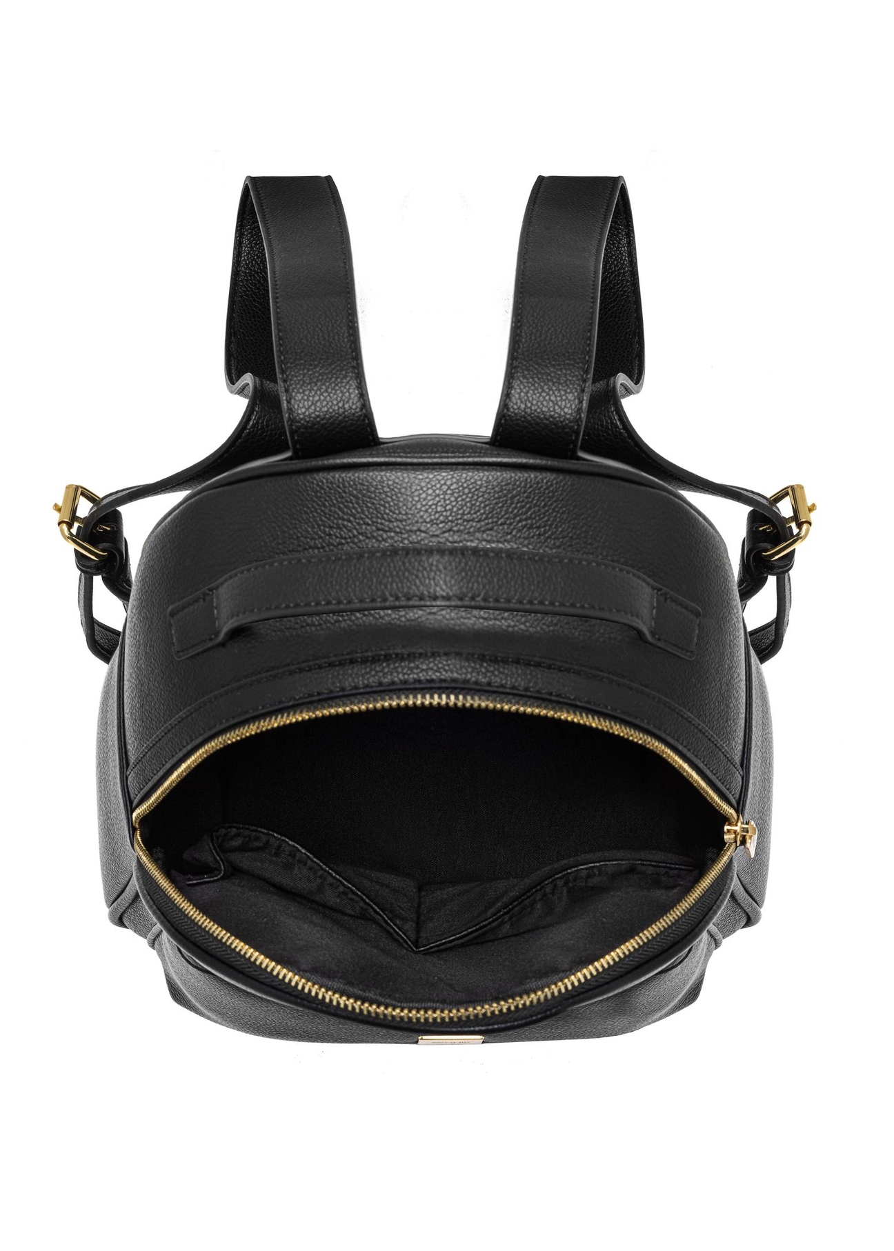 Czarny plecak damski z imitacji skóry TOREC-0920-99(W26) - widok produktu z góry, na białym tle. 