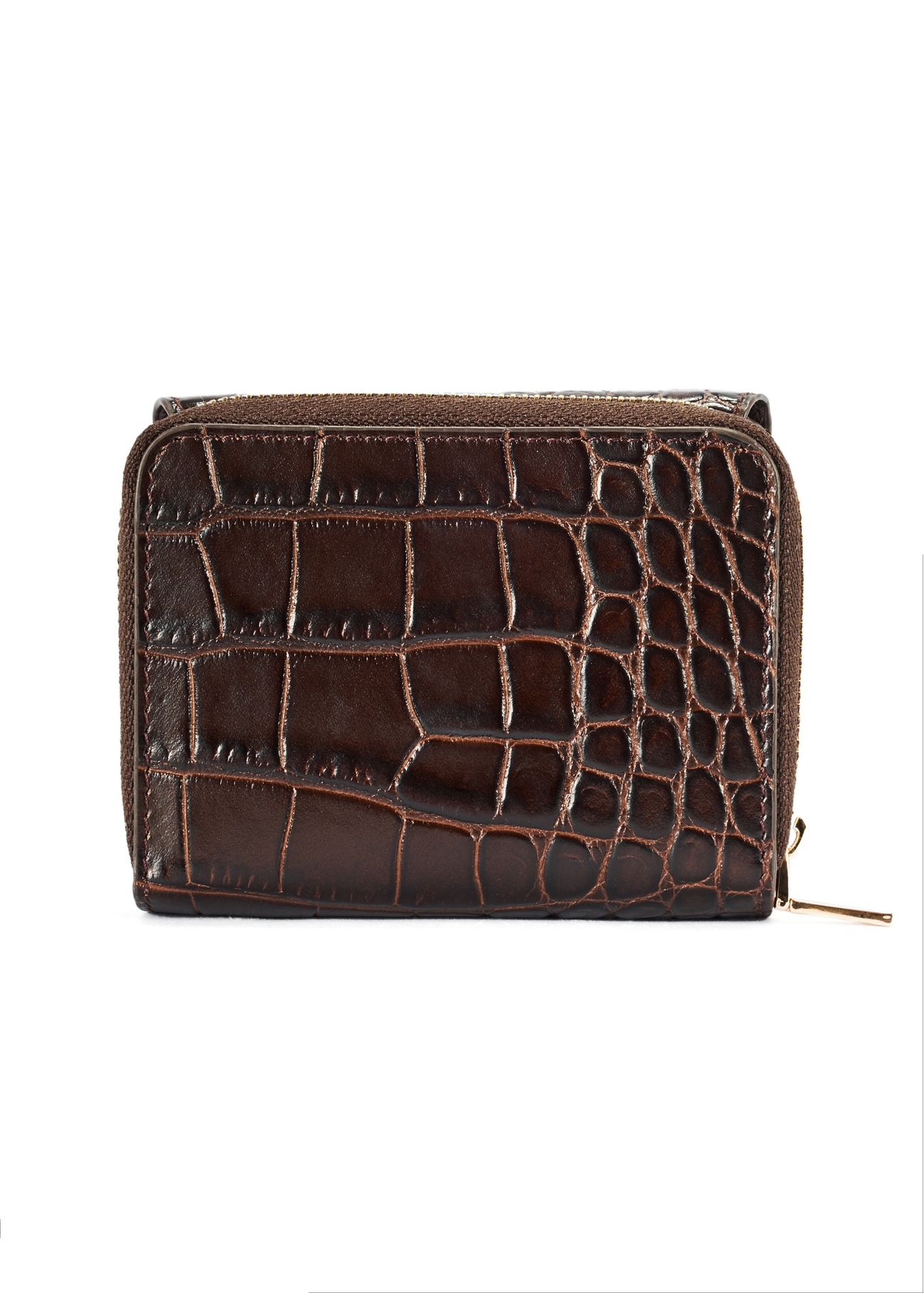 Brązowy portfel damski croco PORES-0953-89(W25) - widok produktu z tyłu na białym tle. 
