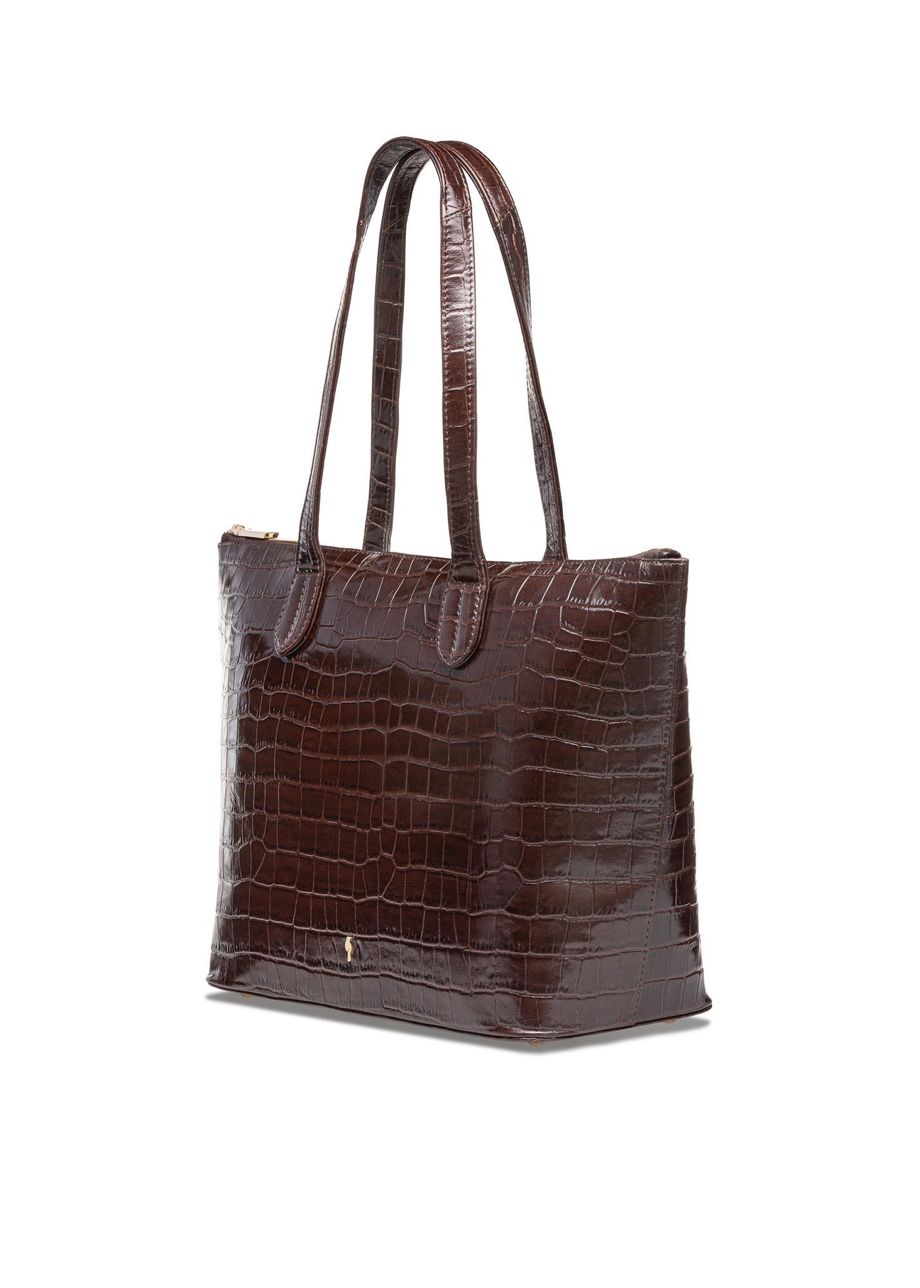 Damska brązowa torebka shopper skórzana TORES-0939E-89(Z25) - widok produktu po skosie na białym tle. 