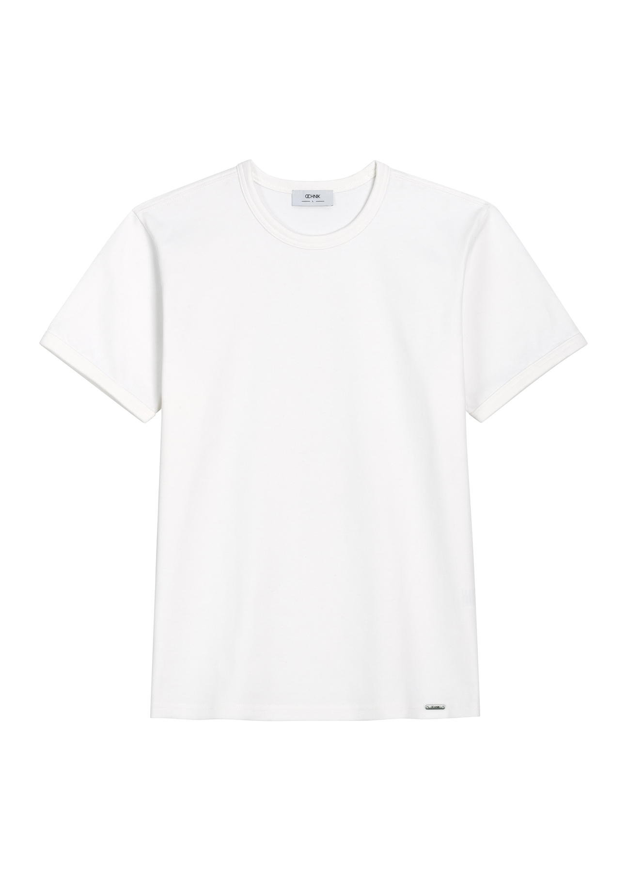 Biały bawełniany T-shirt męski TSHMT-0153-0A(Z26) - widok produktu z przodu, na białym tle. 