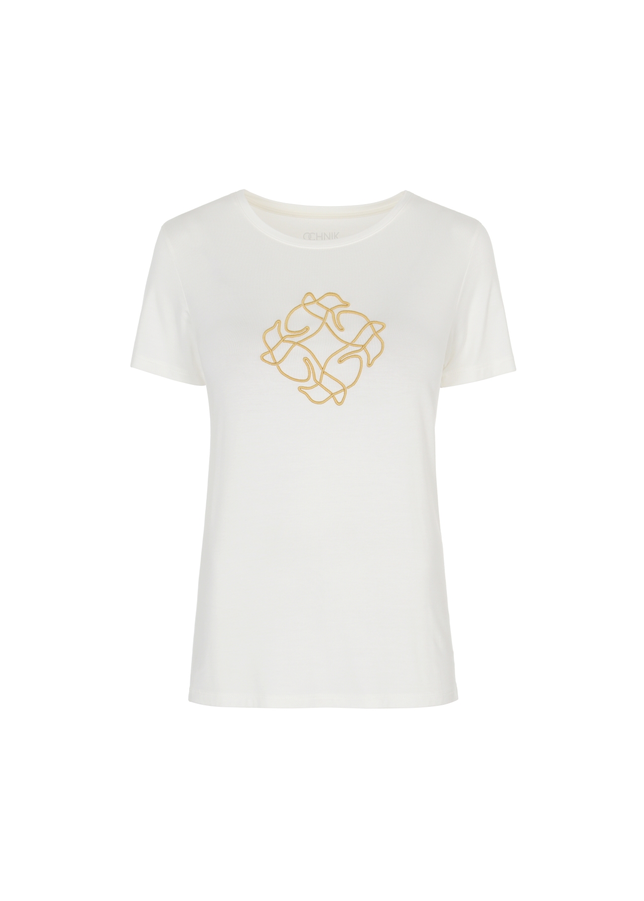 Kremowy T-shirt damski z wilgą TSHDT-0078-16(Z21)-02