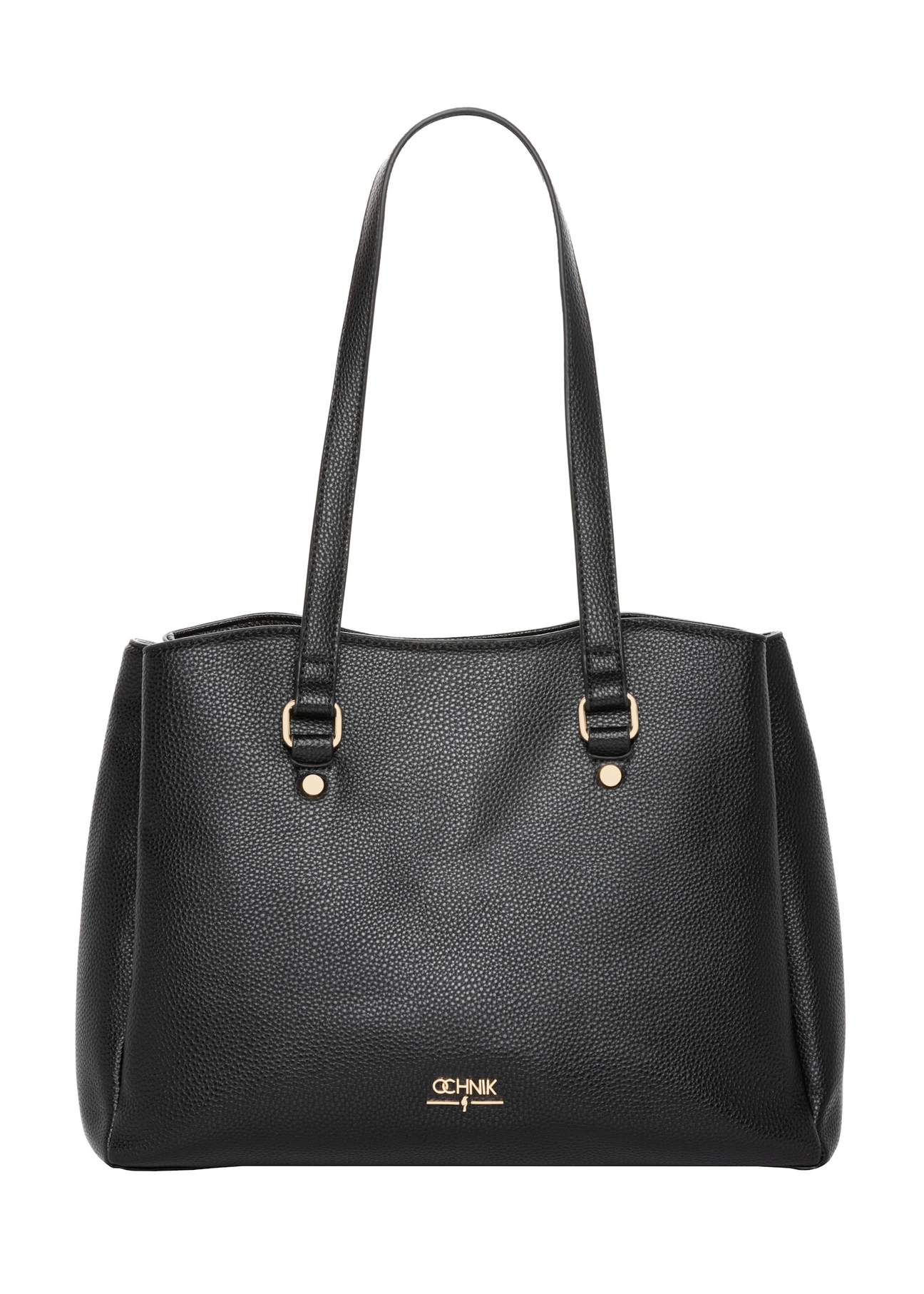 Czarna torebka shopper damska TOREC-1260-9I(Z26), widok produktu z przodu na białym tle.