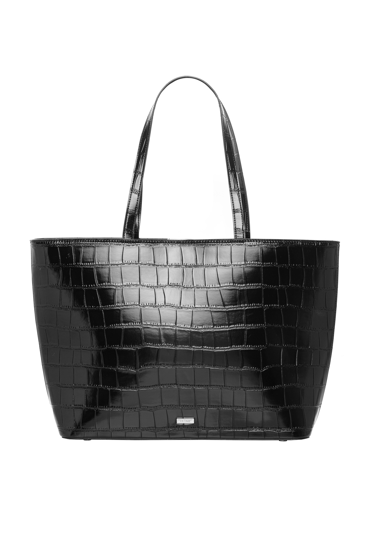 Czarna torebka shopper croco TOREC-1242-9G(Z26), widok produktu z przodu na białym tle.