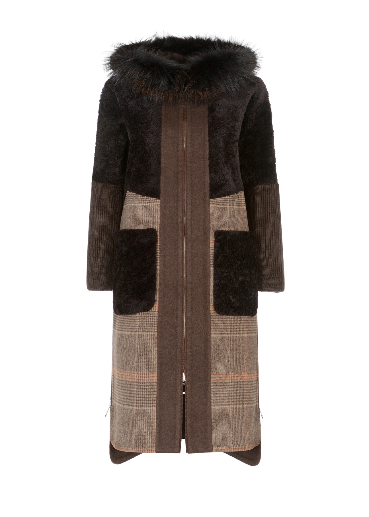 Kożuch damski w kratkę KOZDS-0055-1305(Z22)-06