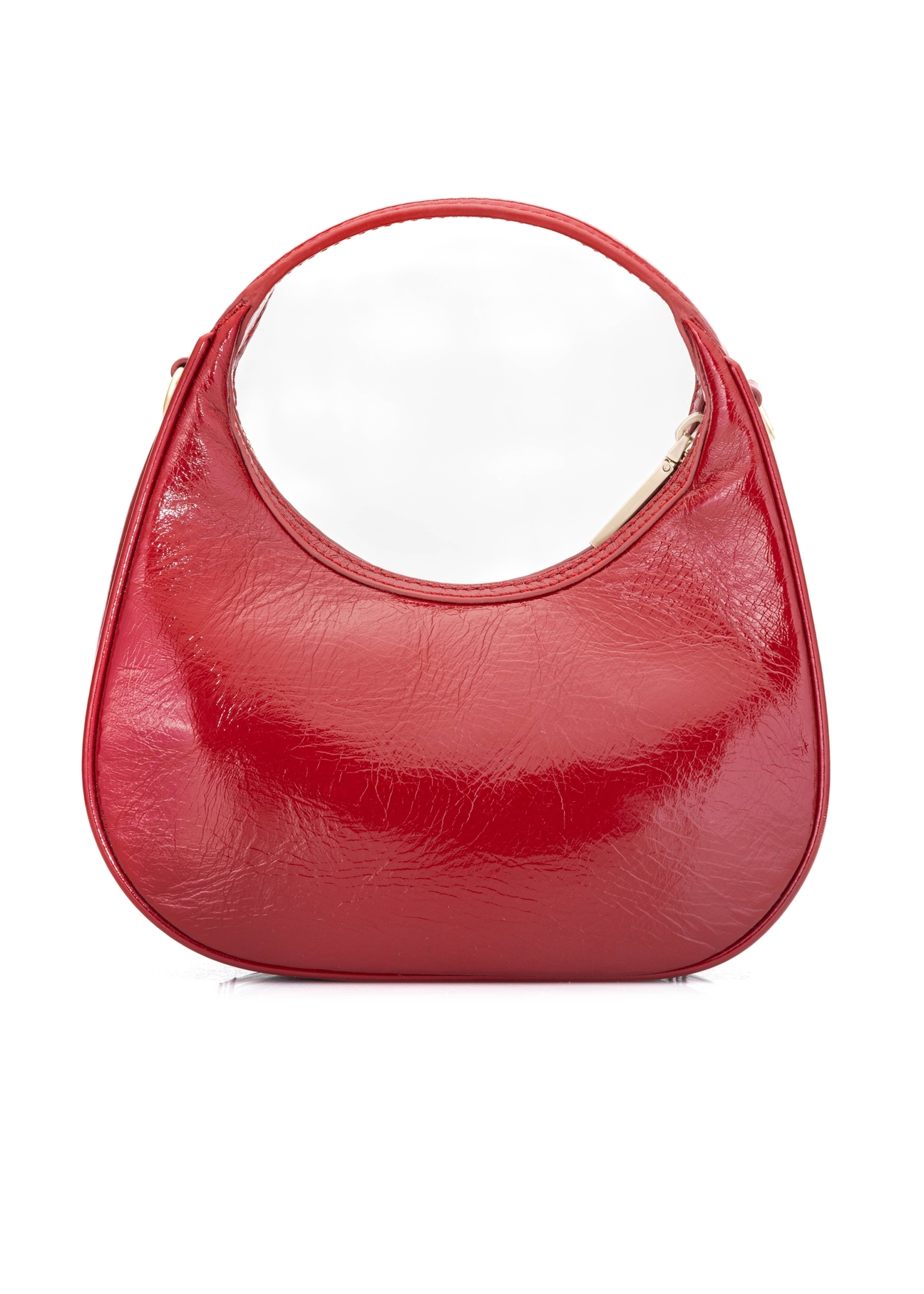 Czerwona skórzana torebka hobo TORES-1216-4B(W26), widok produktu od tyłu na białym tle.