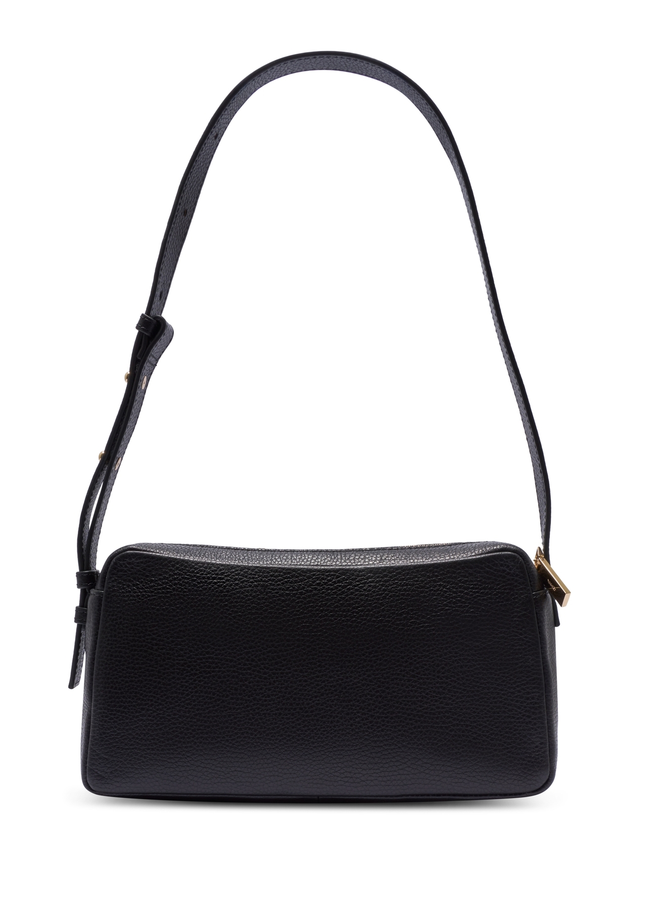 Czarna skórzana torebka damska TORES-1277-9I(W26) - widok produktu z tyłu, na białym tle. 