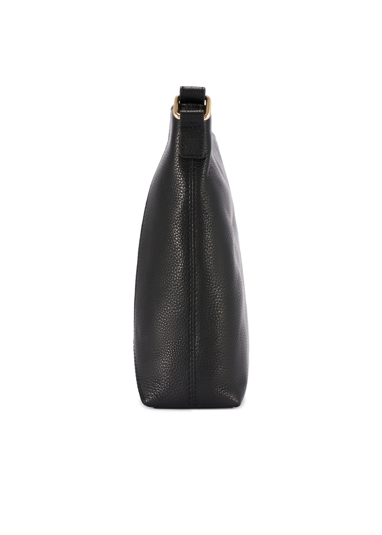 Czarna skórzana torebka damska TORES-1265-9I(W26) - widok produktu z boku, na białym tle. 