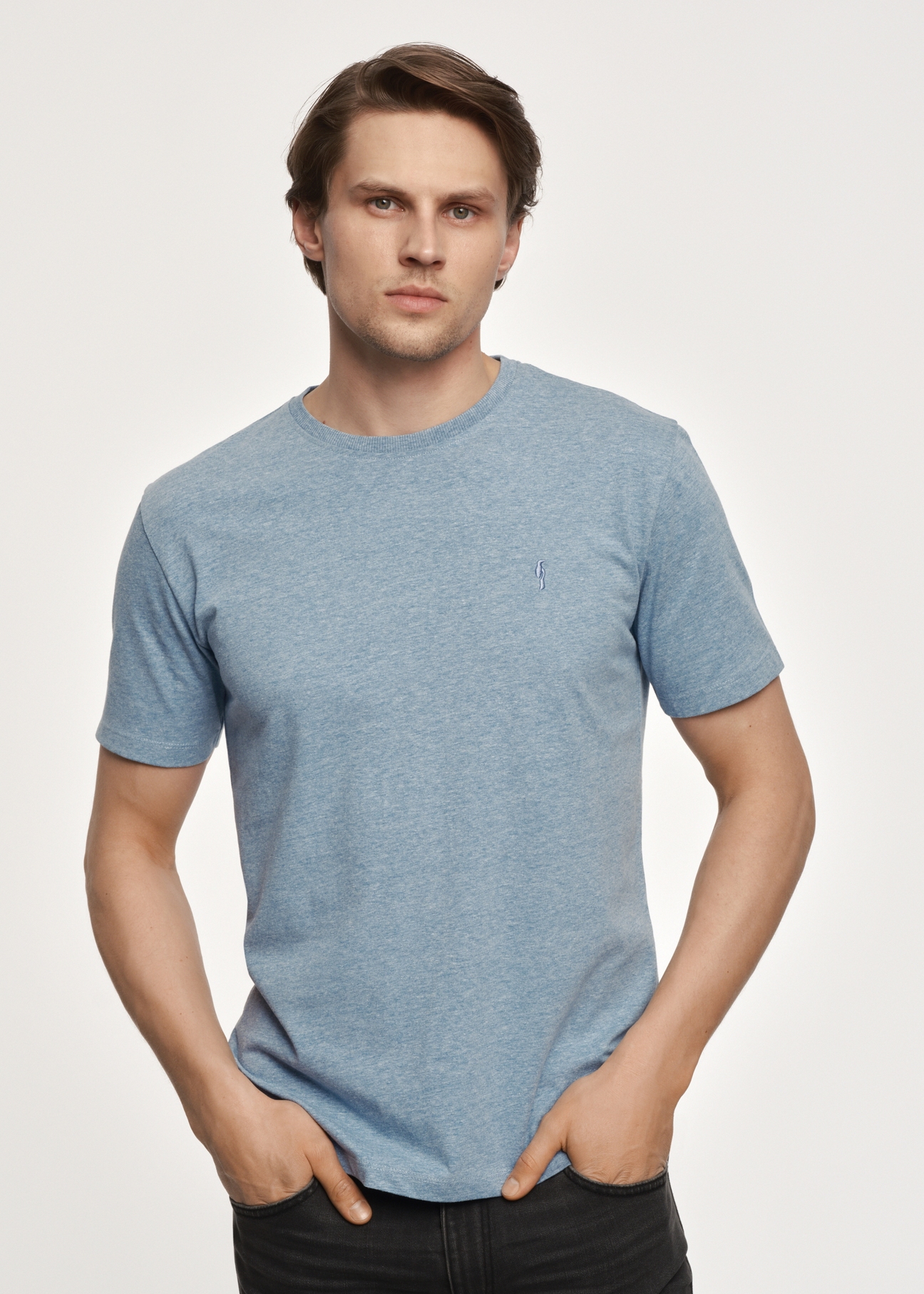 Jasnoniebieski T-shirt męski z logo TSHMT-0094-60(Z23)-02