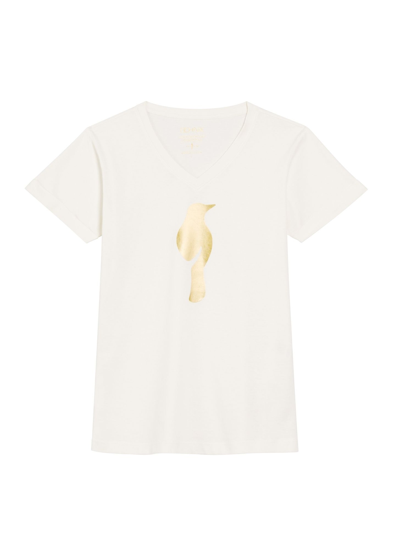 Kremowy t-shirt damski TSHDT-0149-12(Z25), widok produktu od przodu na białym tle.