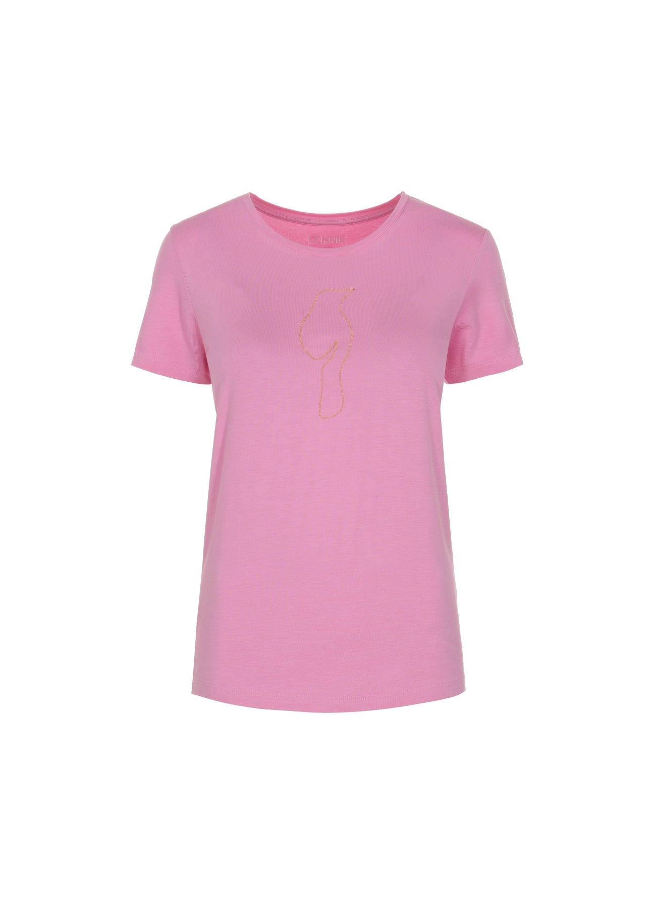 Różowy T-shirt damski z wilgą TSHDT-0086-31(W22)-03