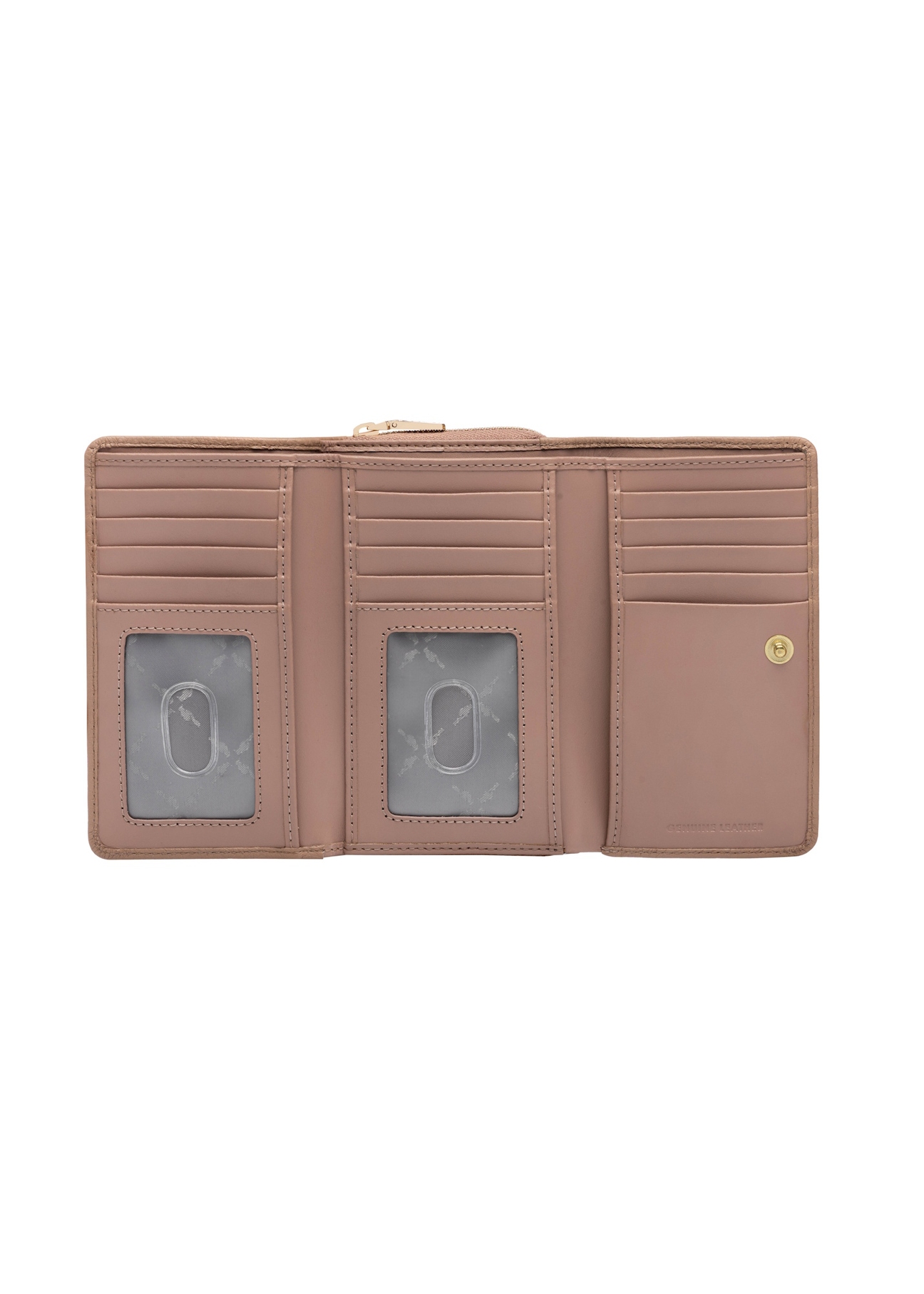 Duży różowy skórzany portfel damski PORES-0801H-5D(W26), widok produktu w środku na białym tle.