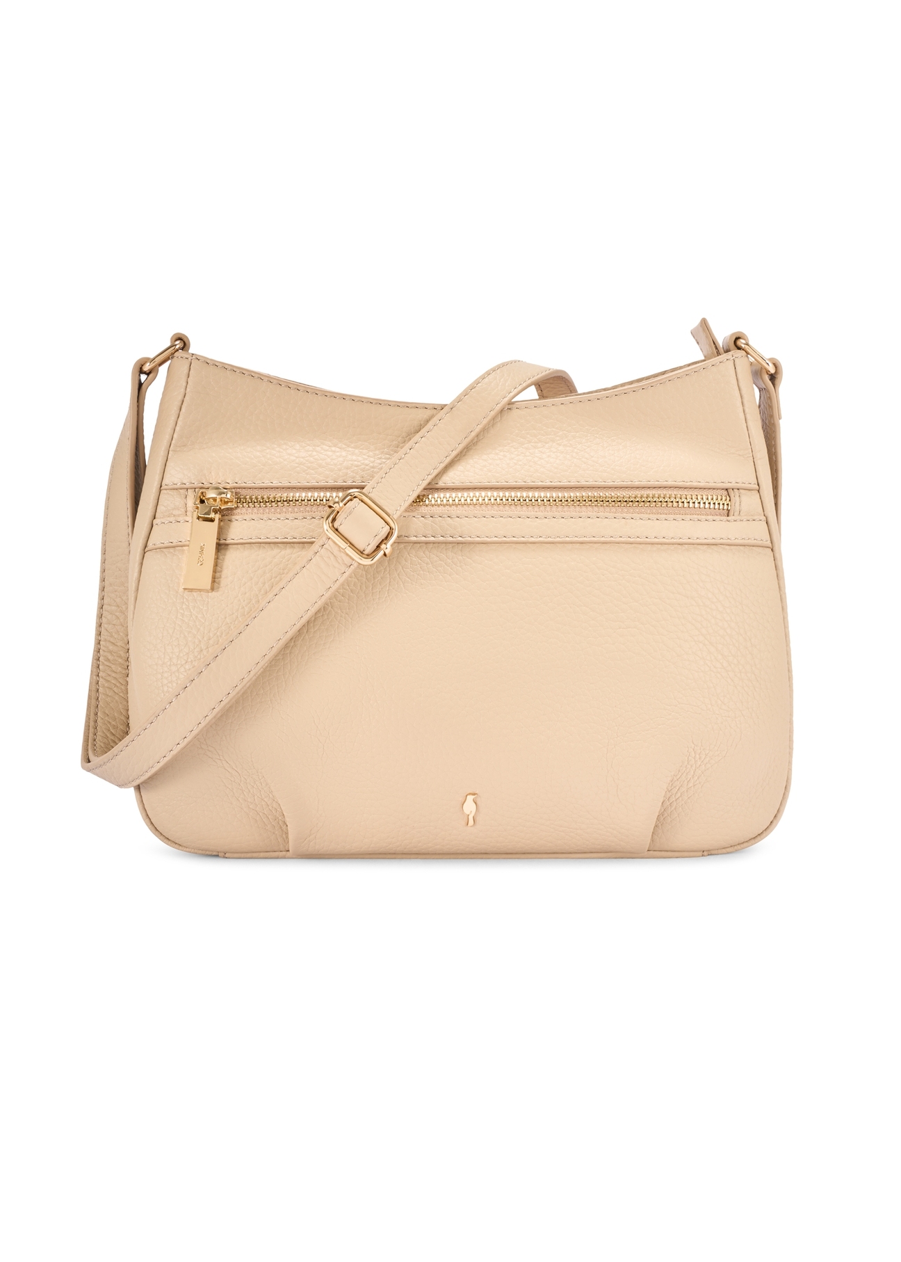 Beżowa torebka damska na ramię TORES-1213-1B(W26) - widok produktu z przodu, na białym tle.  