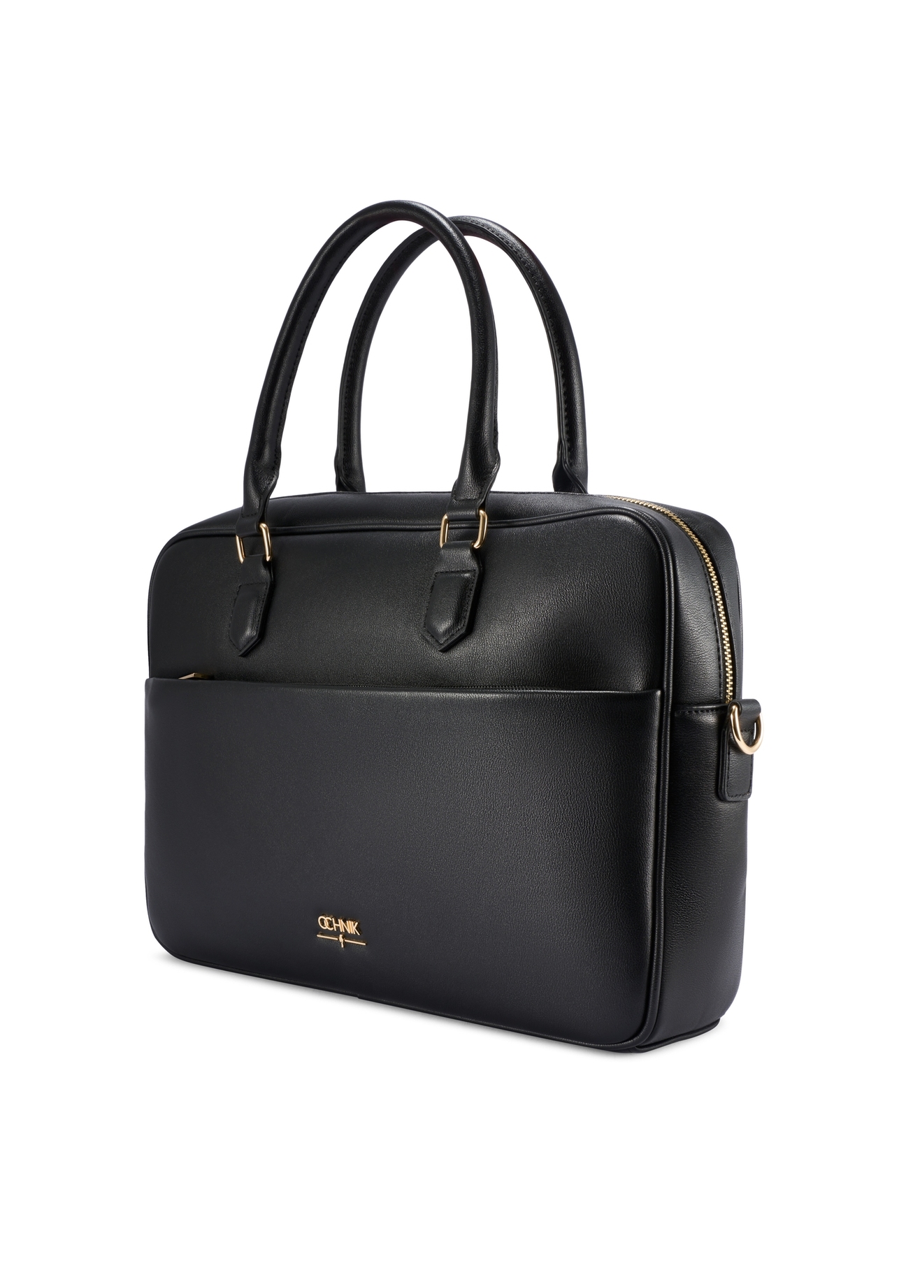 Czarna torba na laptopa damska TOREC-1209-99(W26) - widok produktu po skosie, na białym tle.