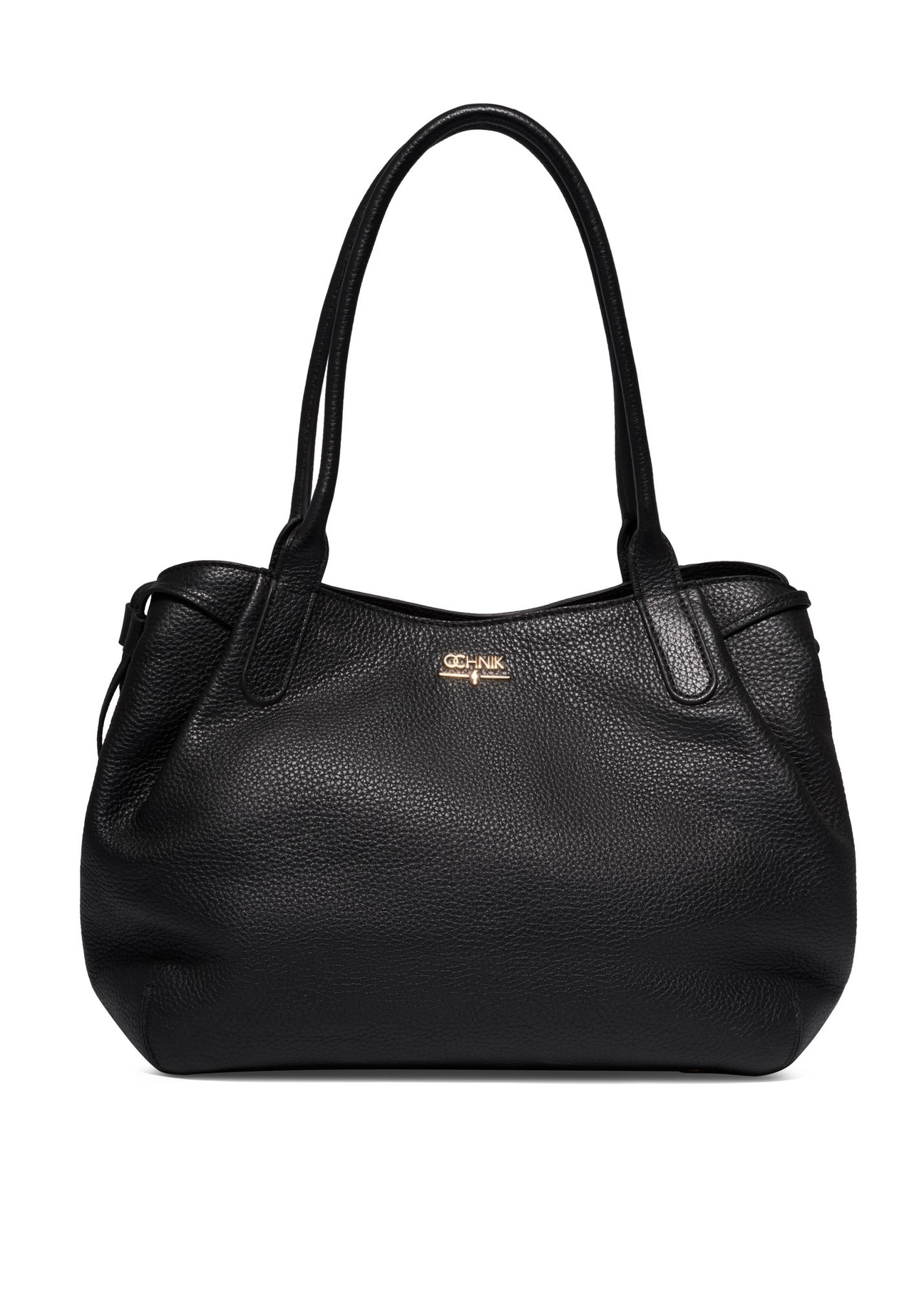 Skórzana torebka shopper w kolorze czarnym TORES-1360-9I(Z26) - widok produktu z przodu, na białym tle.