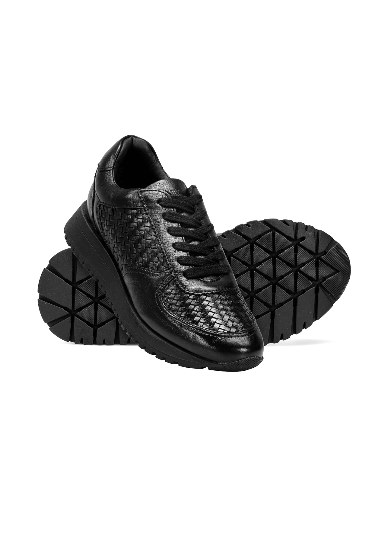 Czarne skórzane buty sportowe z plecionką BUTYD-1156-98(W25)-05
