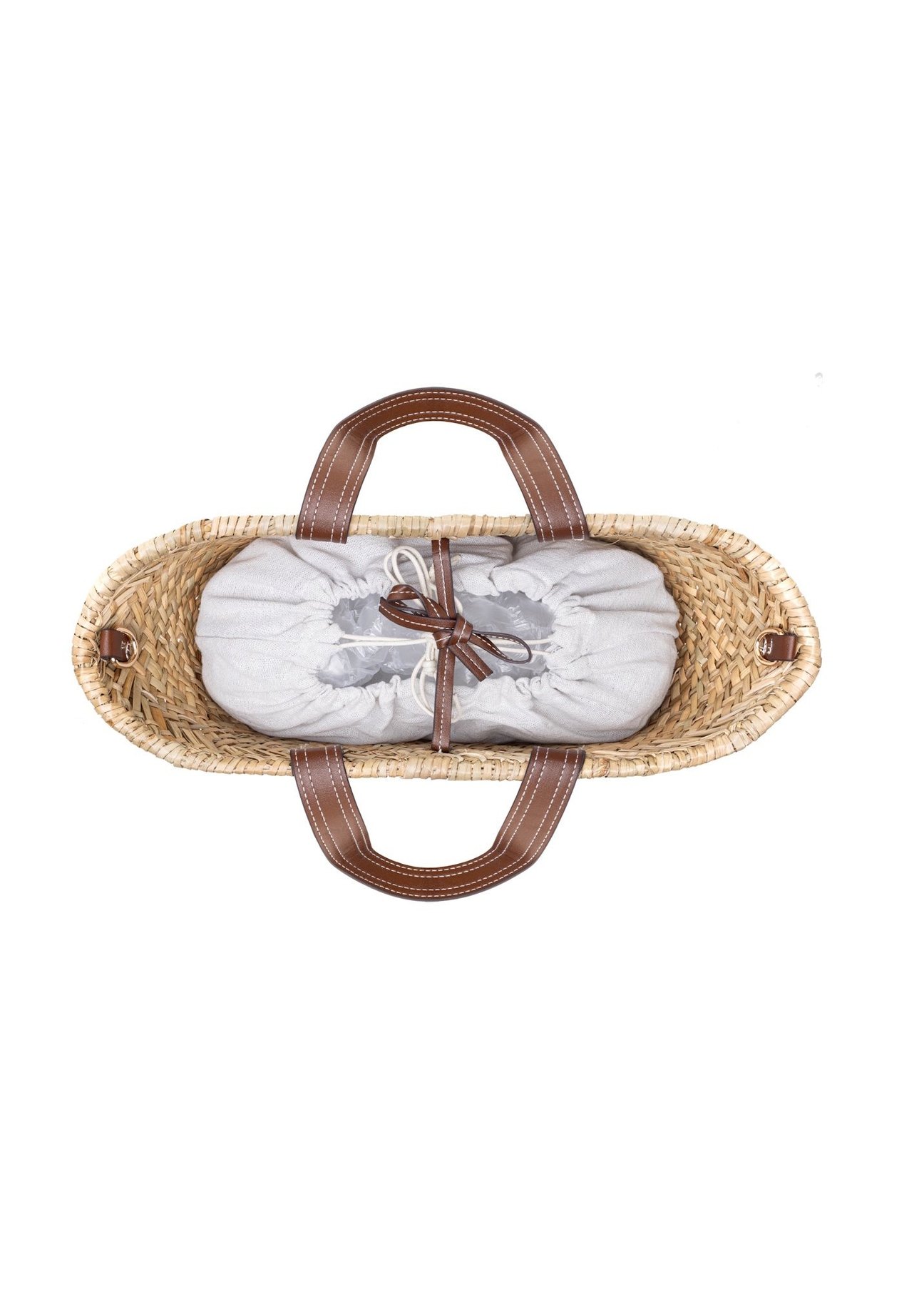 Słomkowa damska torebka-koszyk TOREC-0945A-25(W25), widok produktu w środku na białym tle.