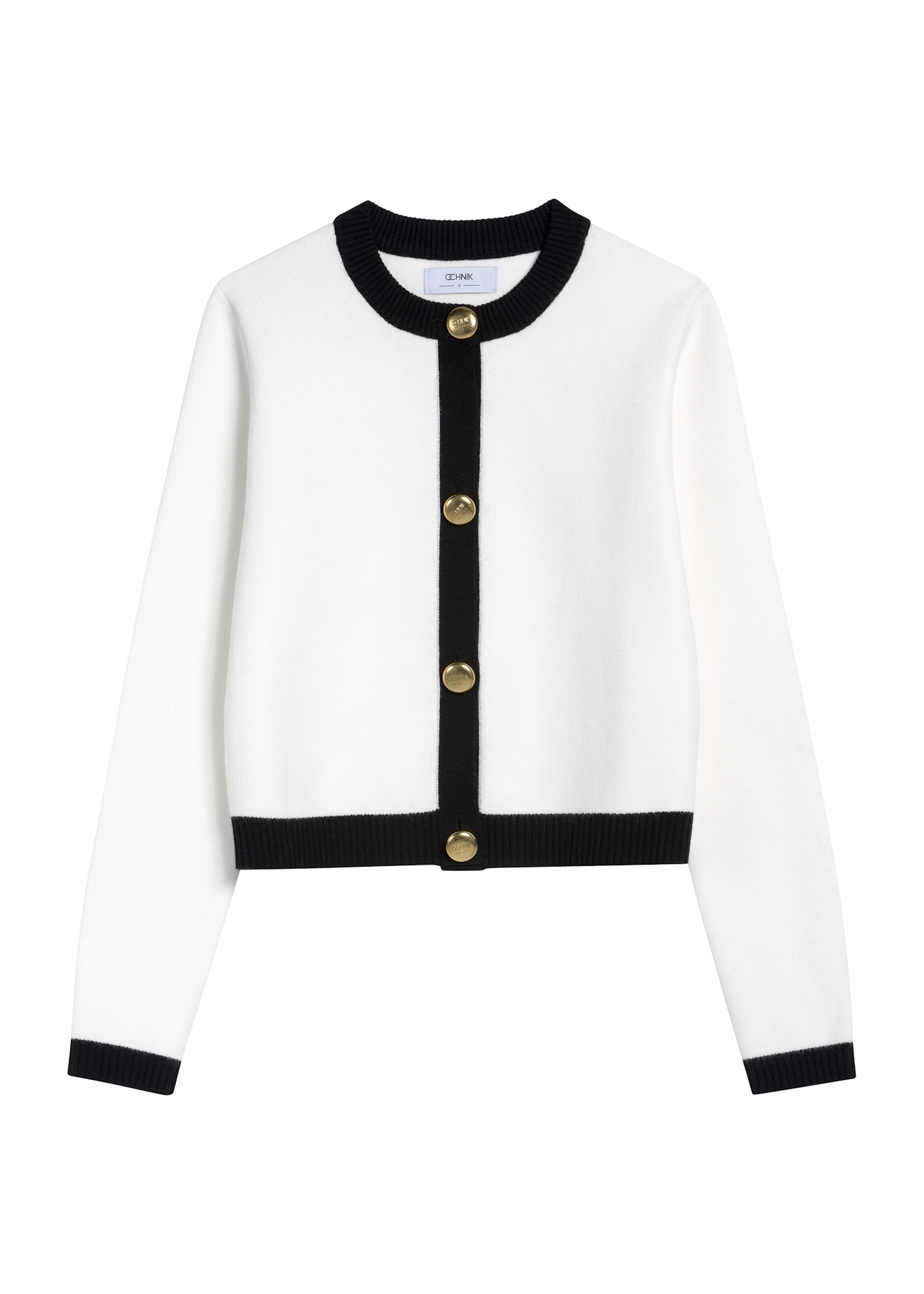 Biały kardigan damski KARDT-0053-12(Z25), widok produktu od przodu na białym tle.