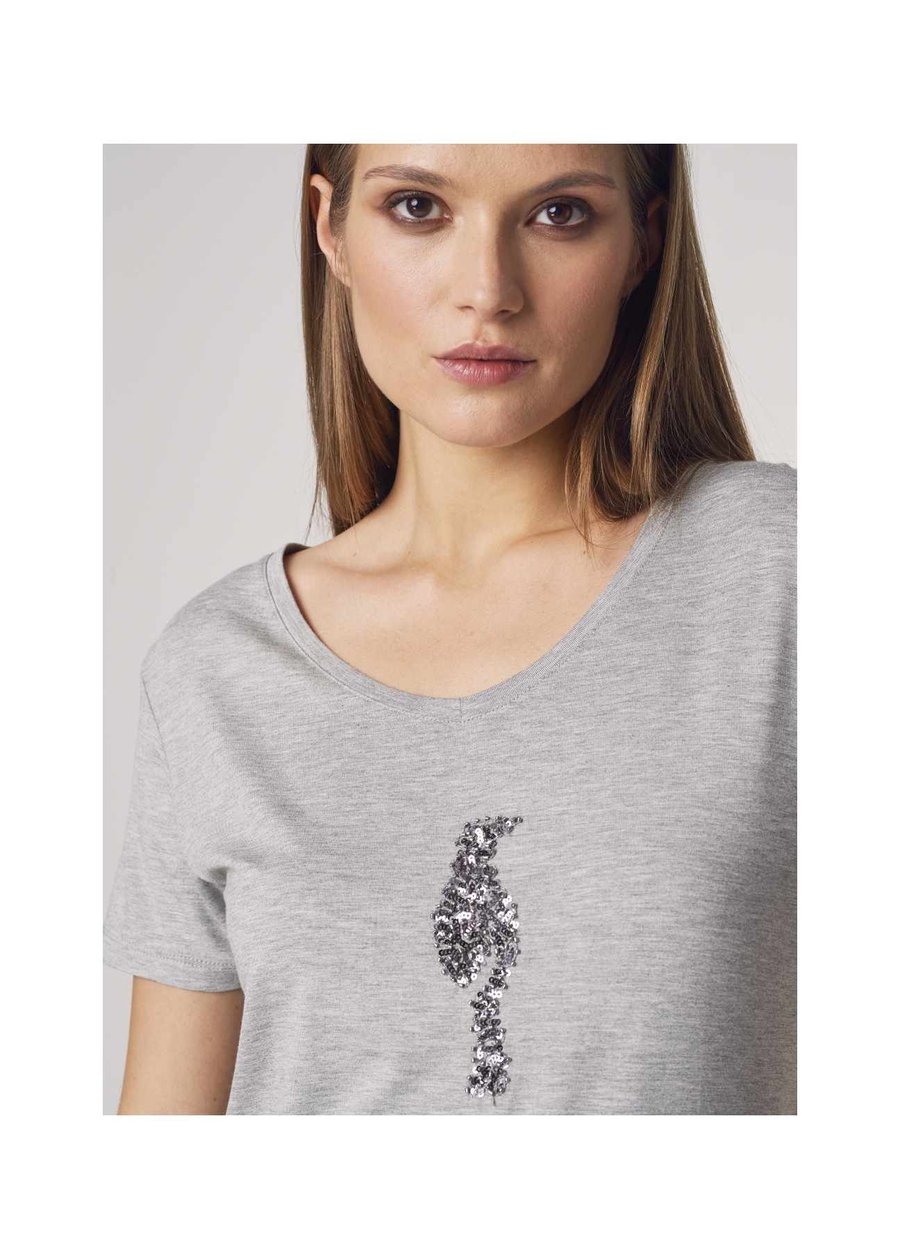 Szary T-shirt damski z wilgą TSHDT-0080-91(Z21)-03