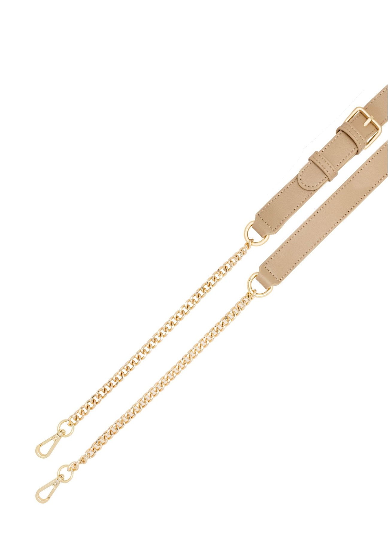 Ciemnobeżowa skórzana półokrągła torebka listonoszka TORES-0972F-1K(W26) - widok na paski na białym tle. 