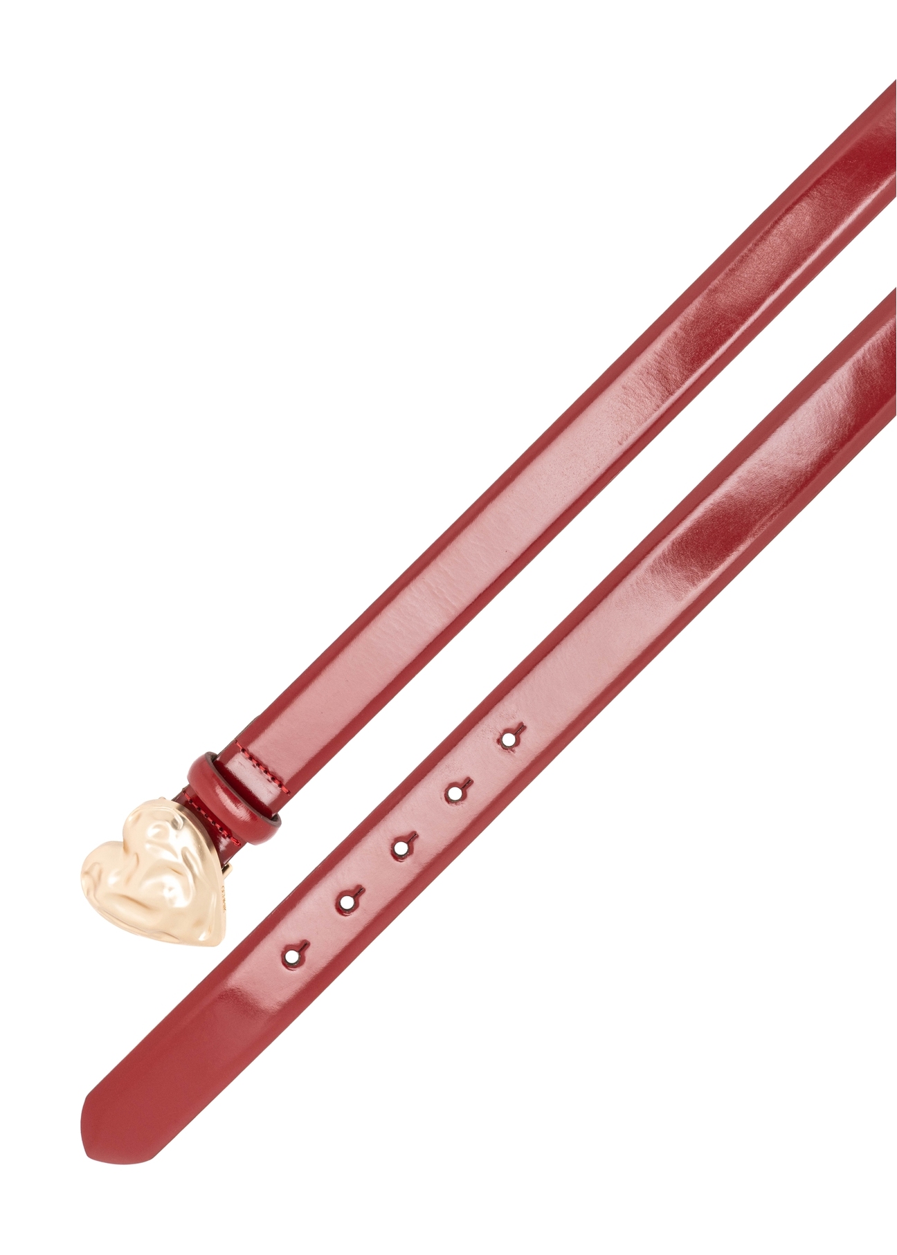 Skórzany pasek z klamrą w kształcie serca PASDS-0337-4B(W26), widok produktu z góry na białym tle.