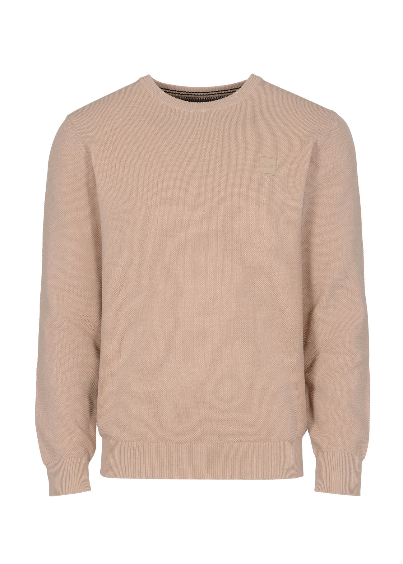 Beżowy bawełniany sweter męski z logo SWEMT-0135-80(Z23)-04