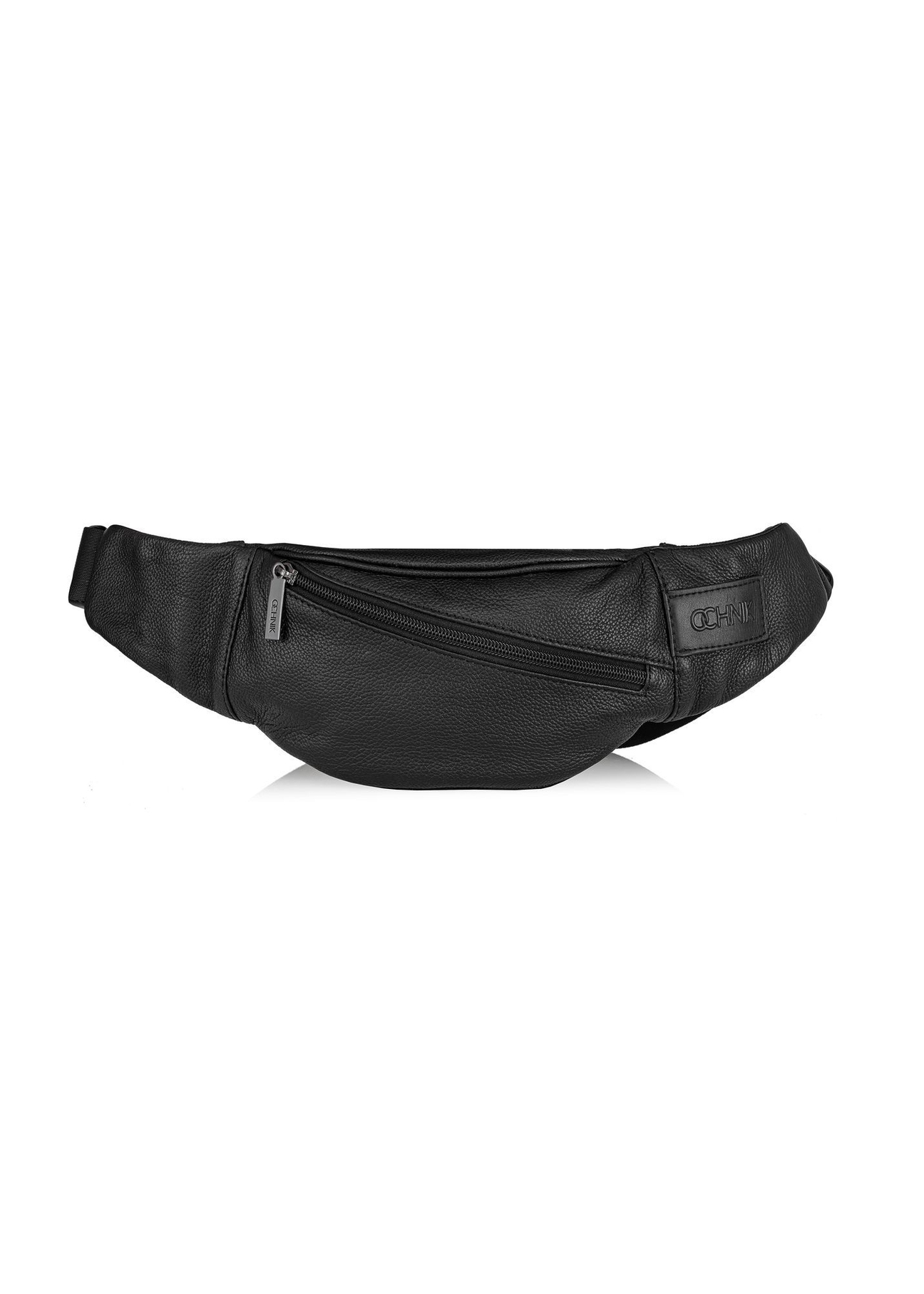 Czarna skórzana nerka męska  TORMS-0440B-99(Z25), widok produktu z przodu na białym tle.